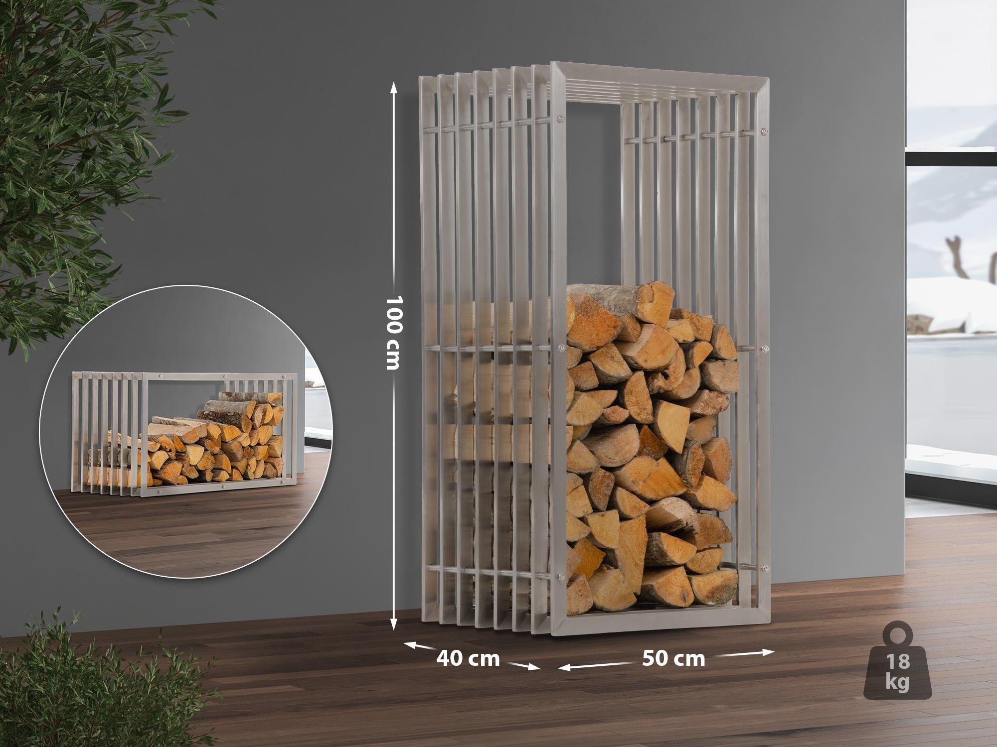 CLP Kaminholzregal Irving Edelstahl, BxTxH:50x40x100 cm, (1er), Rippenoptik