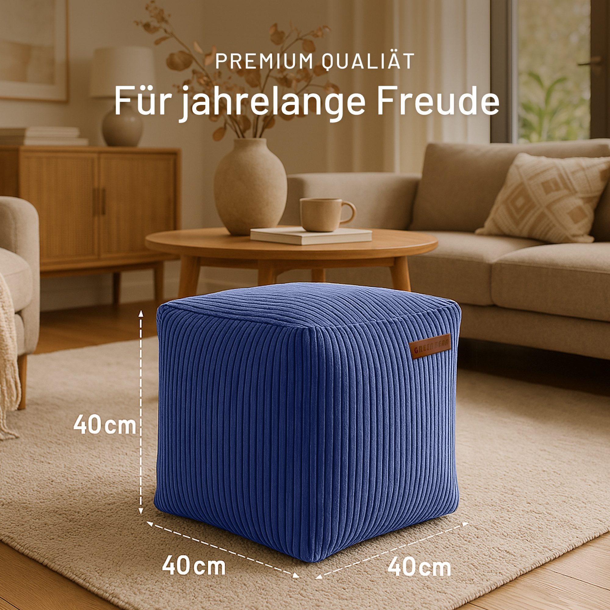 Green Bean Pouf Cube Cord (Indoor Sitzhocker Sitzkissen Fußhocker Relax-Sessel, Made in Germany), die ideale Ergänzung zum Sitzsack – Bild 4 von 5