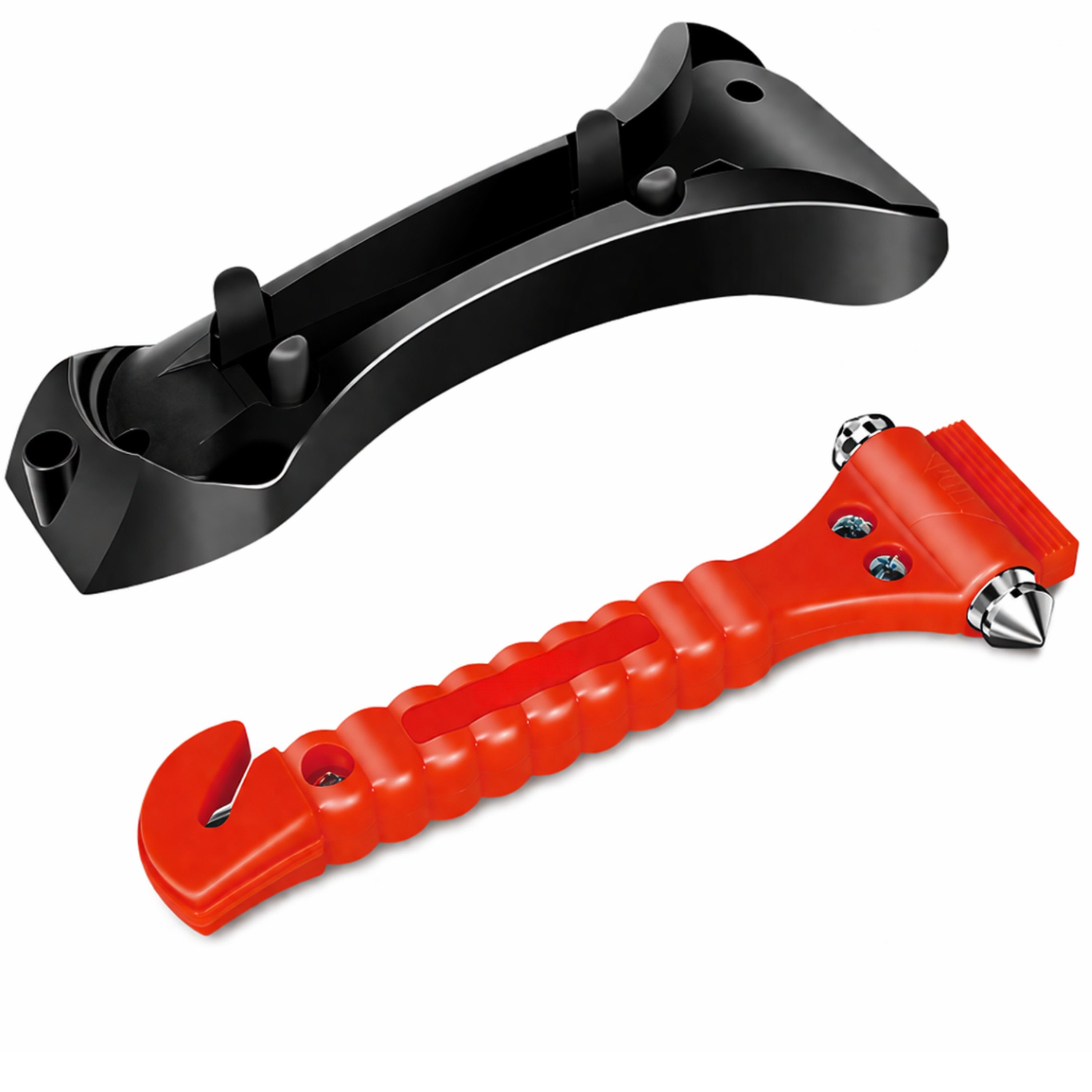 StellarLuma Hammer Auto Hammer Nothammer Notfallhammer Gurtschneider Sicherheitshammer (Packung, 1-St., 2-teilig: Auto Nothammer mit Gurtschneider inkl. Halterung), 2-in-1 Notfallhammer mit Gurtschneider und Fensterbrecher bei Unfällen