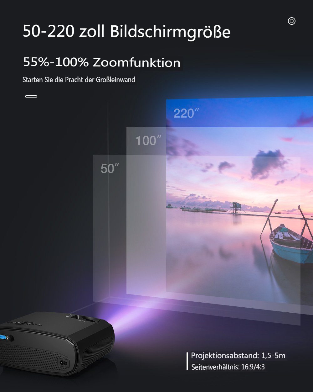 BLiTZWOLF LED-Beamer (3500: 1, 1920 x 1080 px, 1080P WIFI-Projektor Full HD 2.4G/5G WIFI bluetooth)