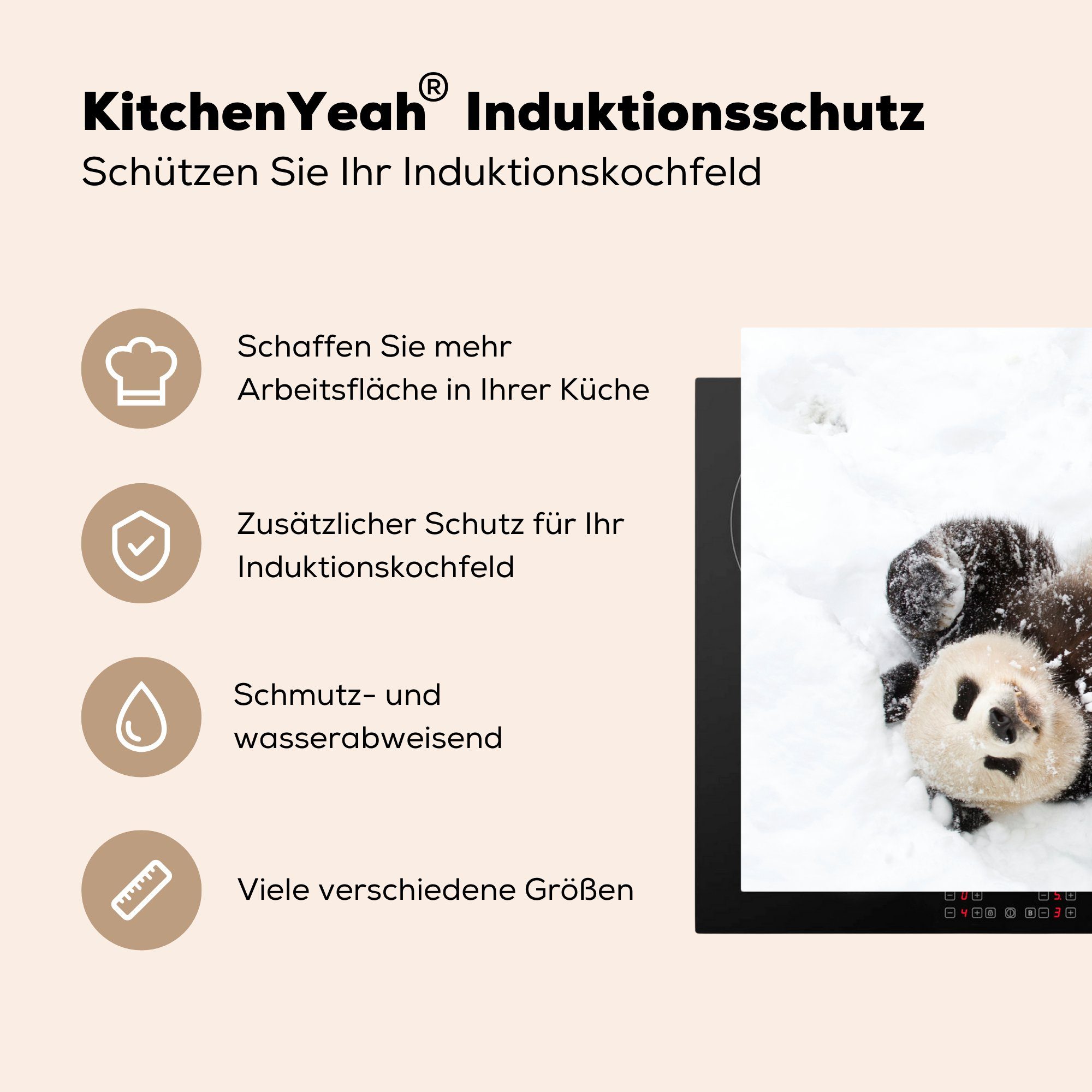 Panda Vinyl, Ceranfeldabdeckung für - - küche, 81x52 Schnee Herdblende-/Abdeckplatte die MuchoWow Schutz cm, (1 Induktionskochfeld Baby, tlg),