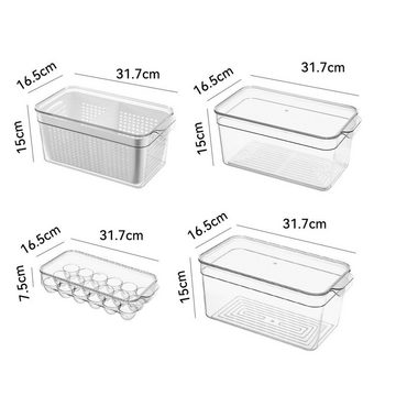 SOTOR Aufbewahrungsbox Küchenorganisator Transparentes Kunststoff-Gefäß (Kühlschrank-Organizer mit Deckel Schublade Versiegelte Aufbewahrungsbox 4er-Set)