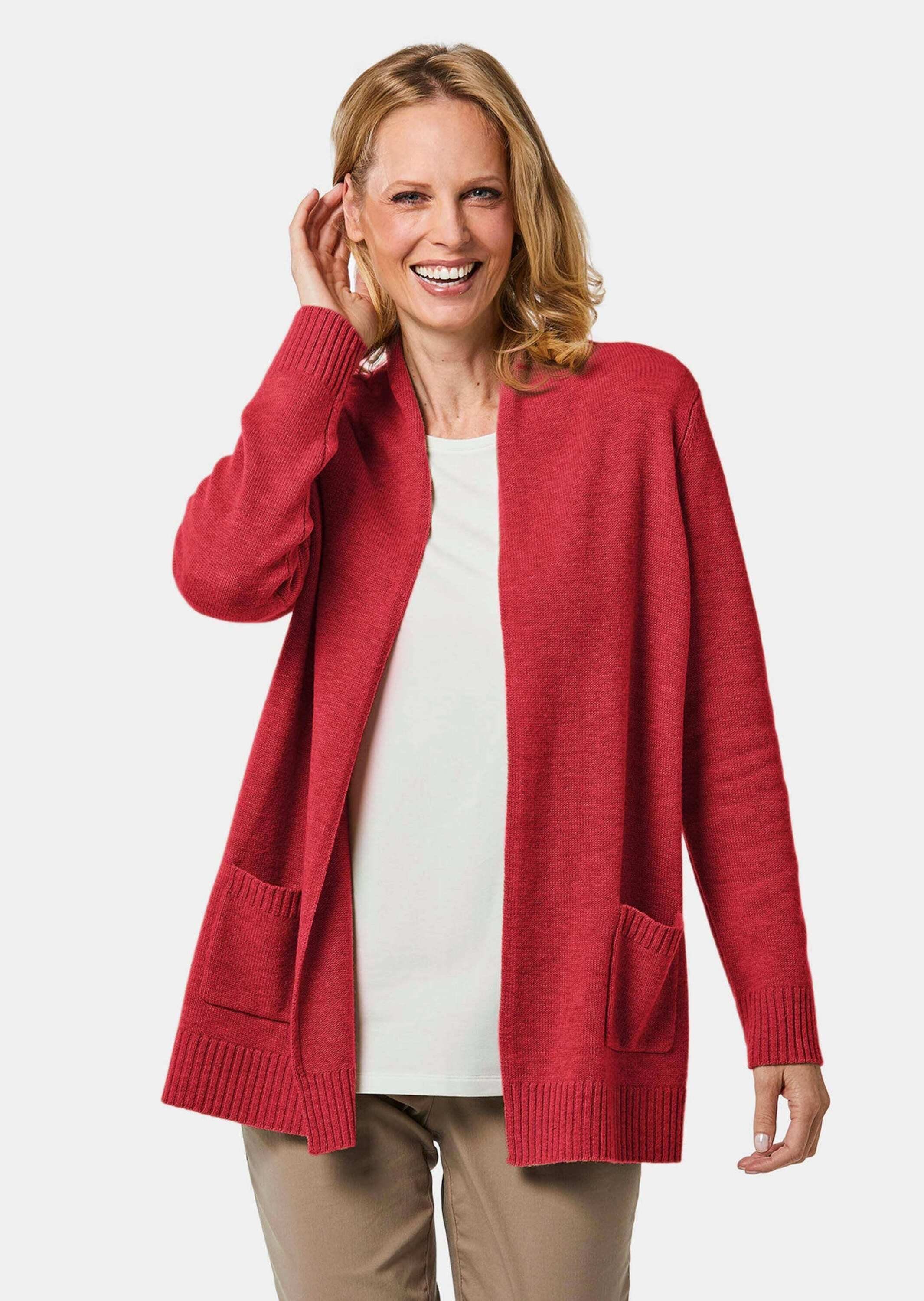 rot Strickjacke GOLDNER Schalkragenstrickjacke