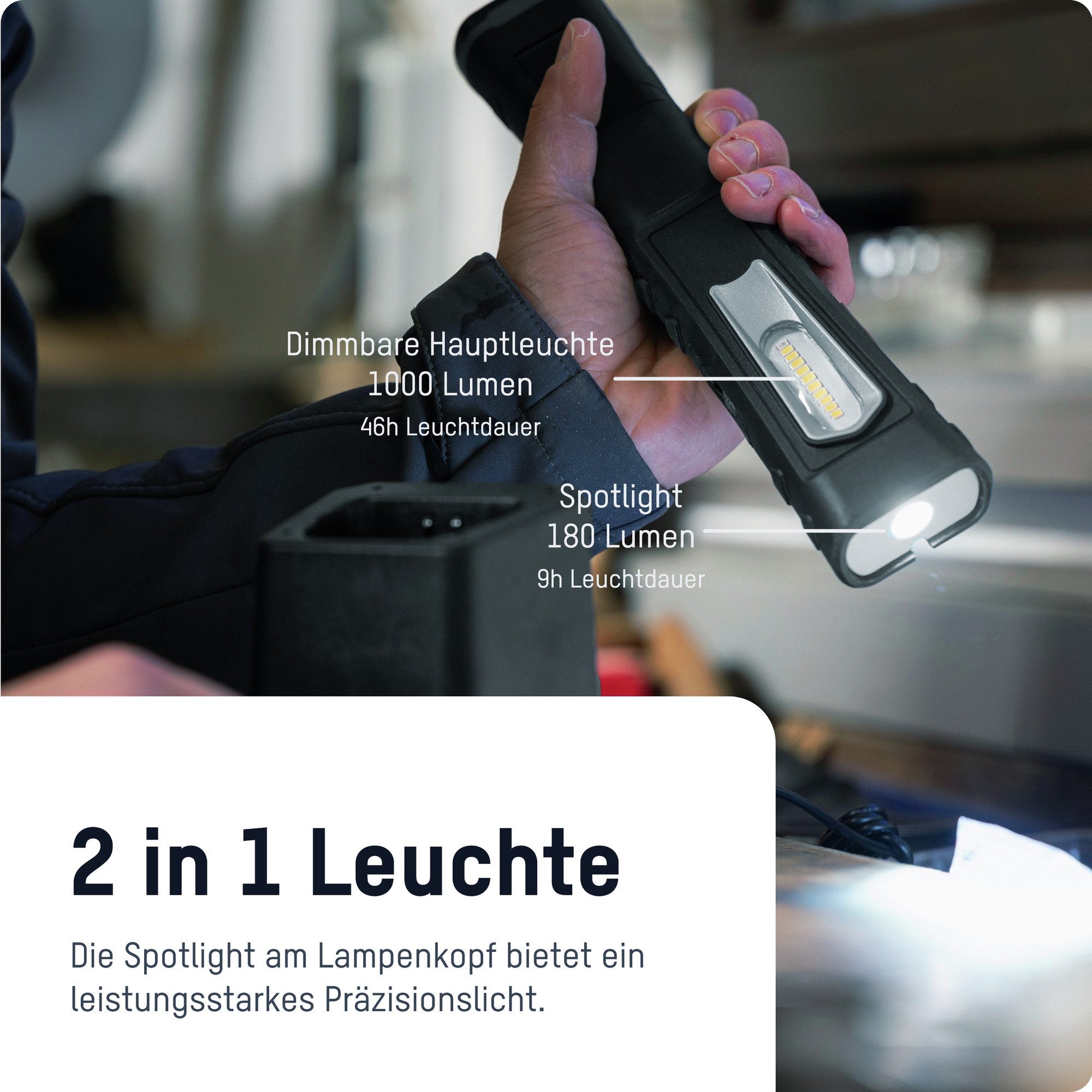 ANSMANN AG LED Arbeitsleuchte wiederaufladbare Inspektionsleuchte 10W LED, inkl. Ladestation