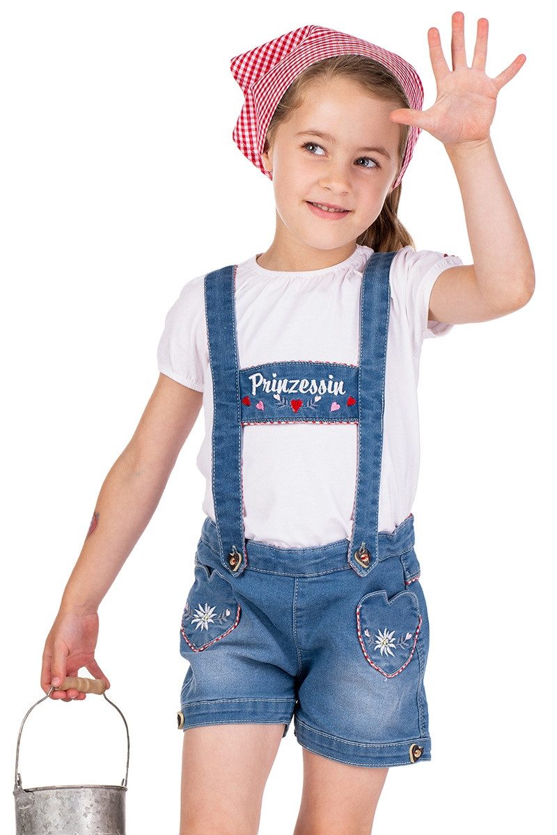 BONDI Lederhose Trachtenjeans Baby/Kind - PRINZESSIN/HOSENTRÄGER - blue denim