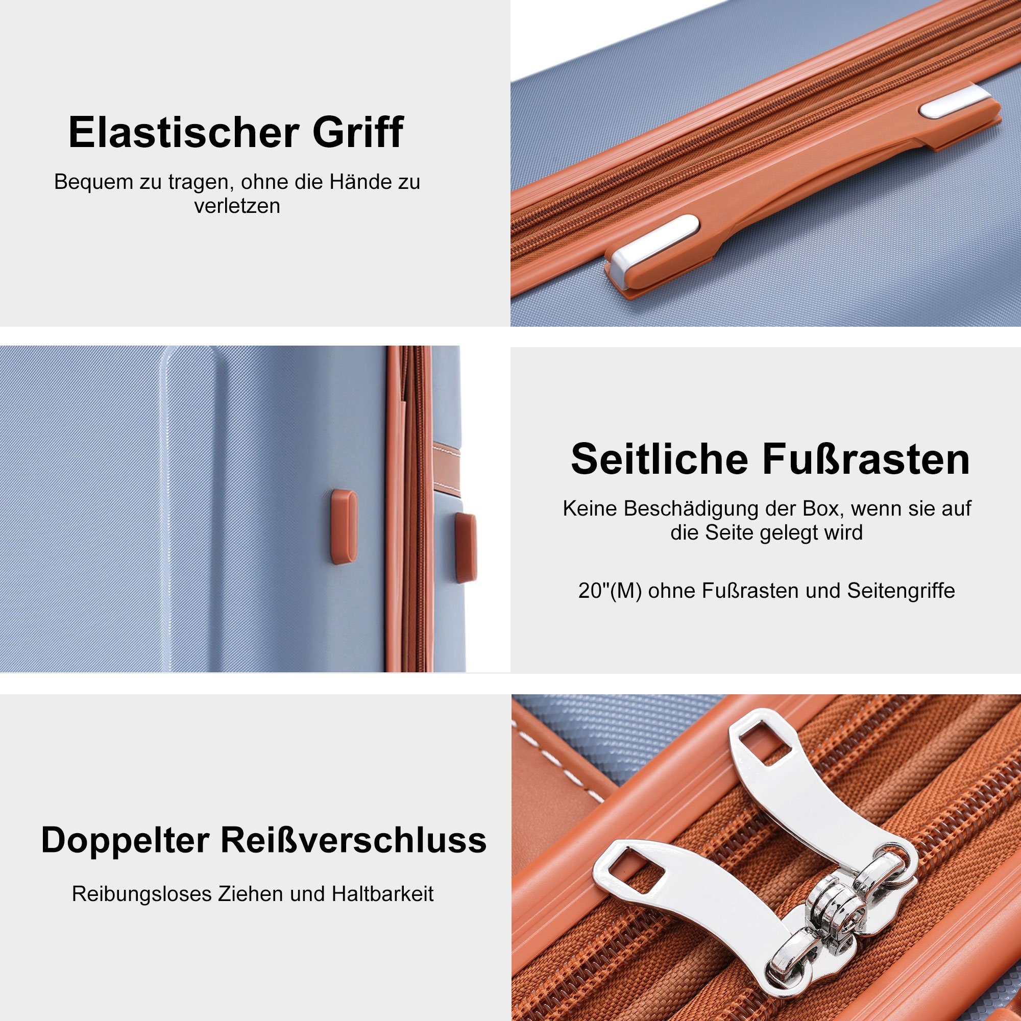 Kofferset Reisekoffer Ulife Handgepäck 4 Blau Zollschloss, TSA ABS-Material, (3 Rollen, Trolleyset tlg)