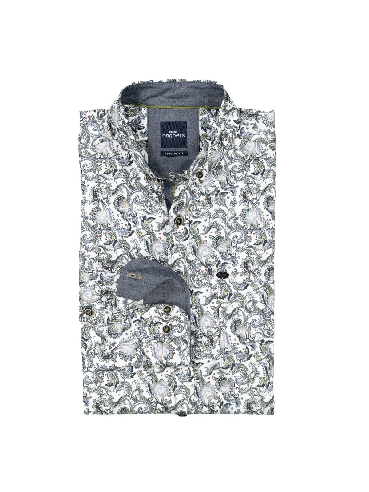 Engbers Langarmhemd engbers Herren Langarm-Hemd gemustert, Khaki günstig online kaufen