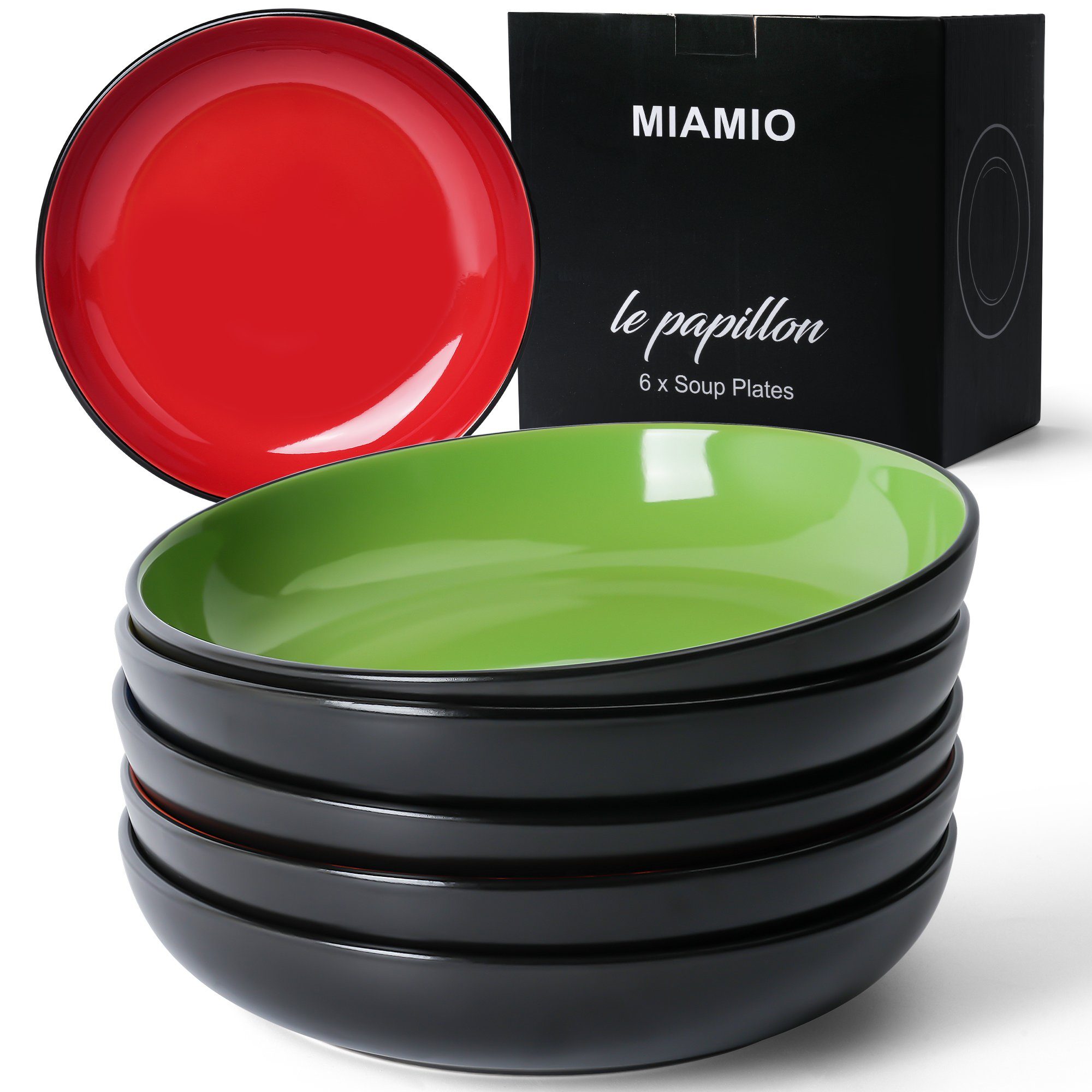 MiaMio Suppenteller Suppenteller 6er Set (900 ml), Pasta Teller, Tiefe Teller