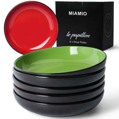 MiaMio Suppenteller Suppenteller 6er Set Bunt (900 ml), Pasta Teller, Tiefe Teller