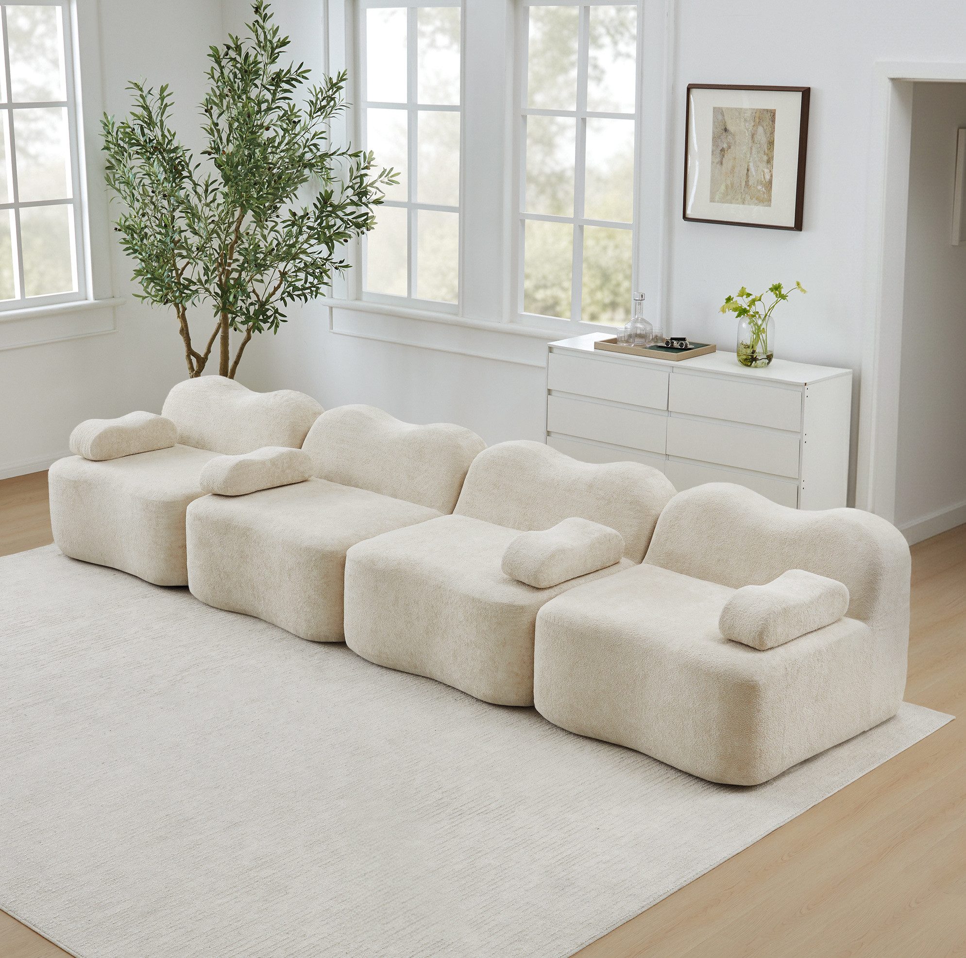 OKWISH Loungesofa rahmenloses Wohnzimmer-Sofa, mit hochwertigem Samtbezug, extra tiefer Sitzfläche und rutschhemmender Modulverbindung, geeignet für Wohnzimmer und Apartment ohne Montage 1 Teile