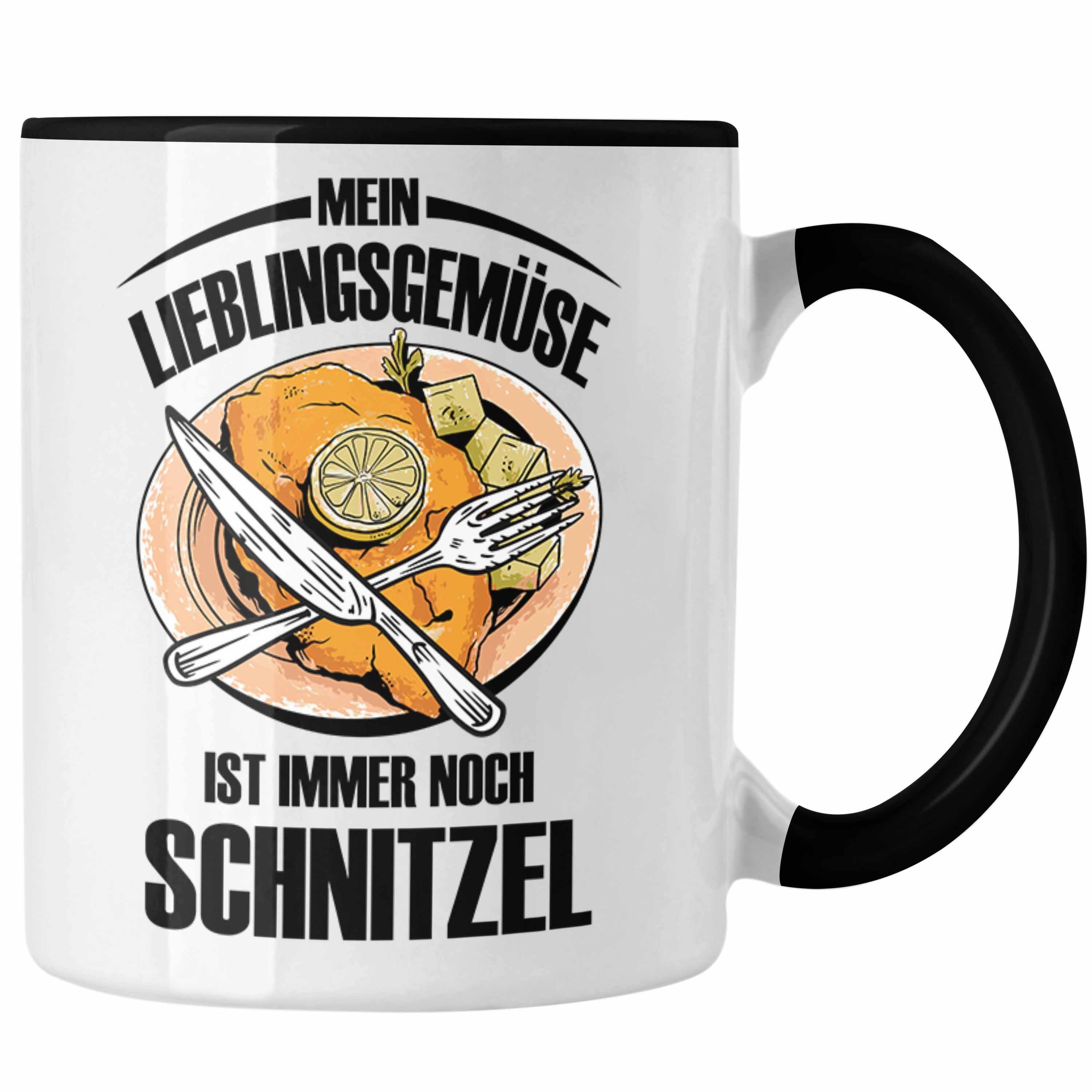 Trendation Tasse Schnitzel-Tasse Geschenk Schwarz für Schnitzel-Liebhaber Lieblingsgemüse Mein