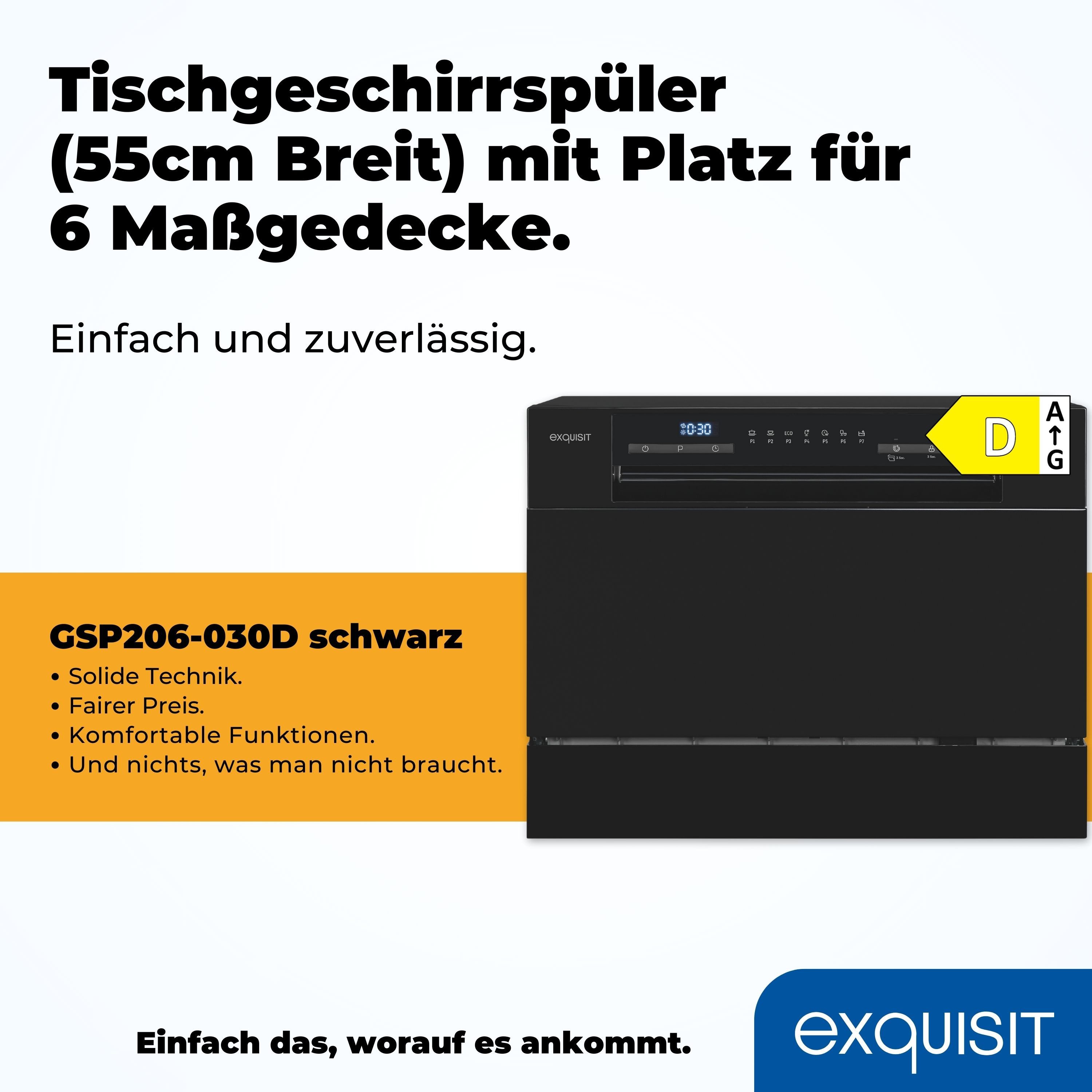 exquisit Tischgeschirrspüler GSP206-030D, 6 Maßgedecke, kompakt und Platzsparend, ideal für kleine Küchen – Bild 2 von 5