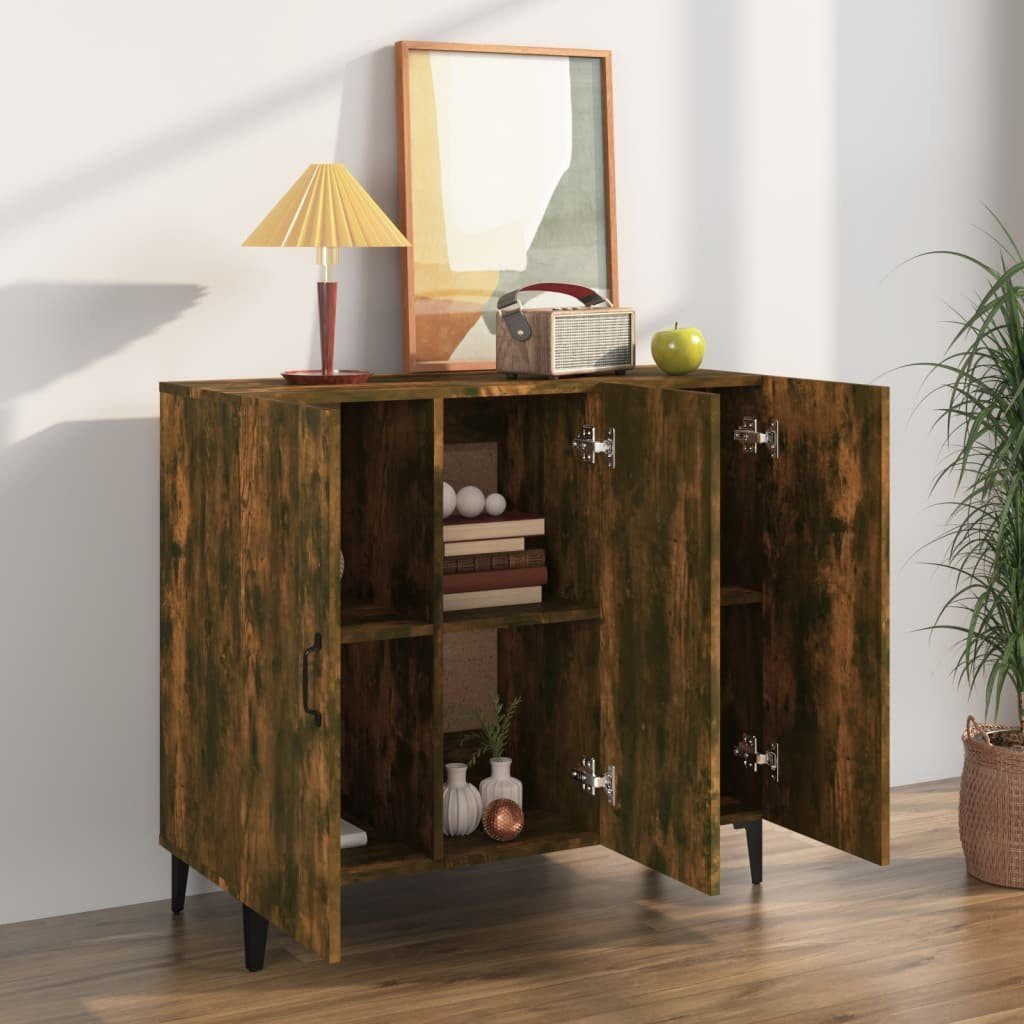 furnicato Sideboard im Industrie-Stil 90x34x80 cm in Räuchereiche (1 St), Stabiler Beistellschrank mit sechs Fächern und Wandhalterung