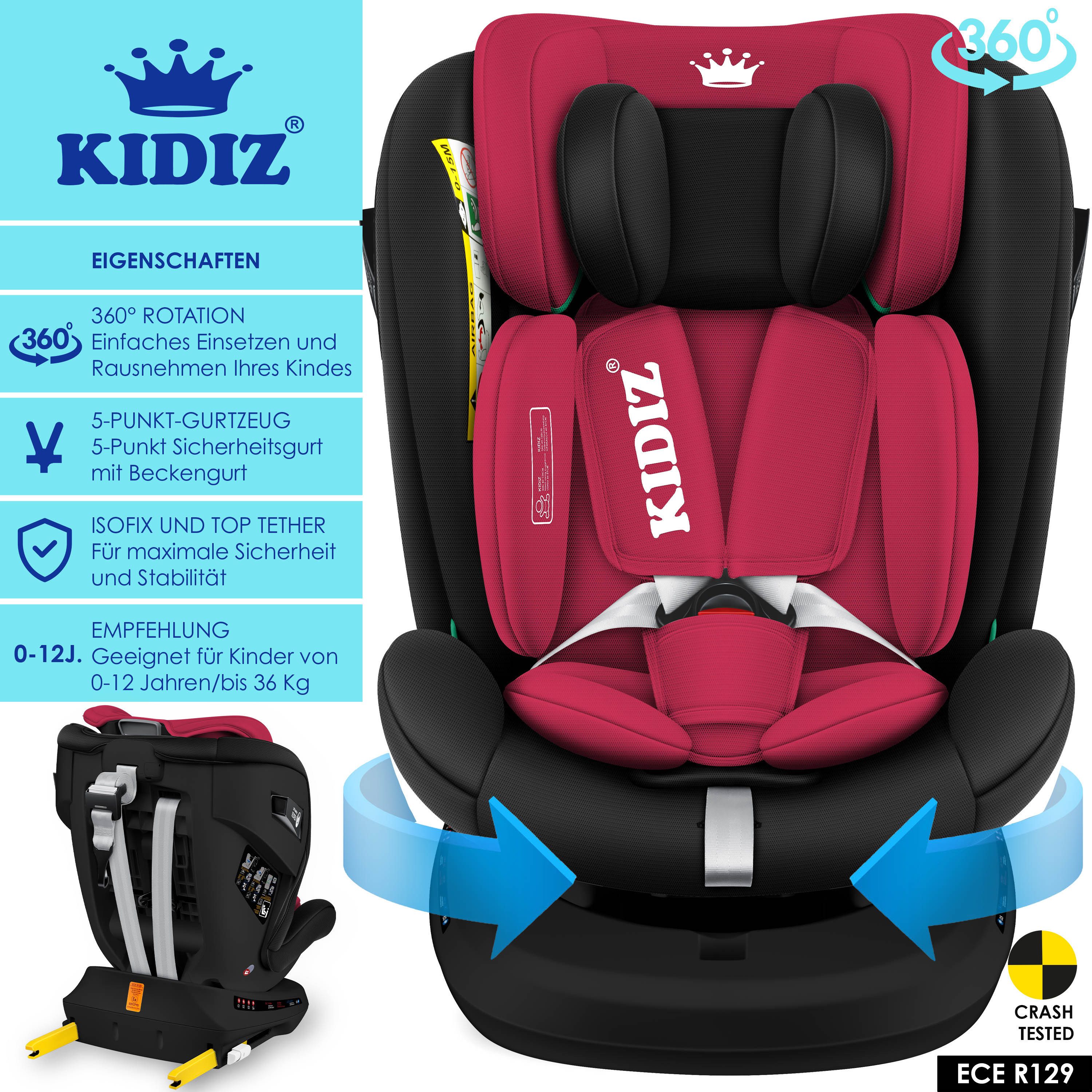 KIDIZ Autokindersitz, Kindersitz Baby Autositz Kinderautositz Isofix Top Tether 360