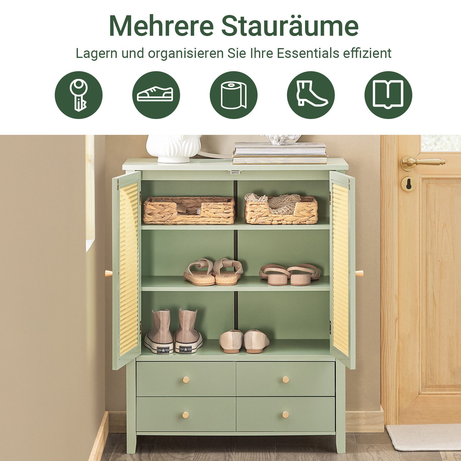 SoBuy Sideboard FSB72, Kommode Wohnzimmer Buffet, mit Gitteroptik-Türen, Küchenschrank Schuhschrank mit Gitteroptik-Türen Aufbewahrungsschrank