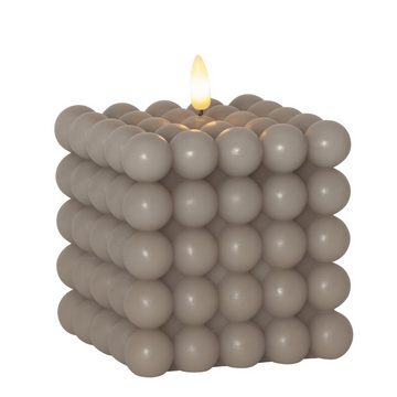 MARELIDA LED-Kerze Bubble Würfel Cube Kerze Echtwachs H: 12,5cm Timer grau (1-tlg)