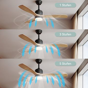 SONNI Deckenventilator Deckenventilator LED Licht Fernbedienung Ø132cm Timer Wohnzimmer, mit Fernbedienung, Matt Schwarz Holz