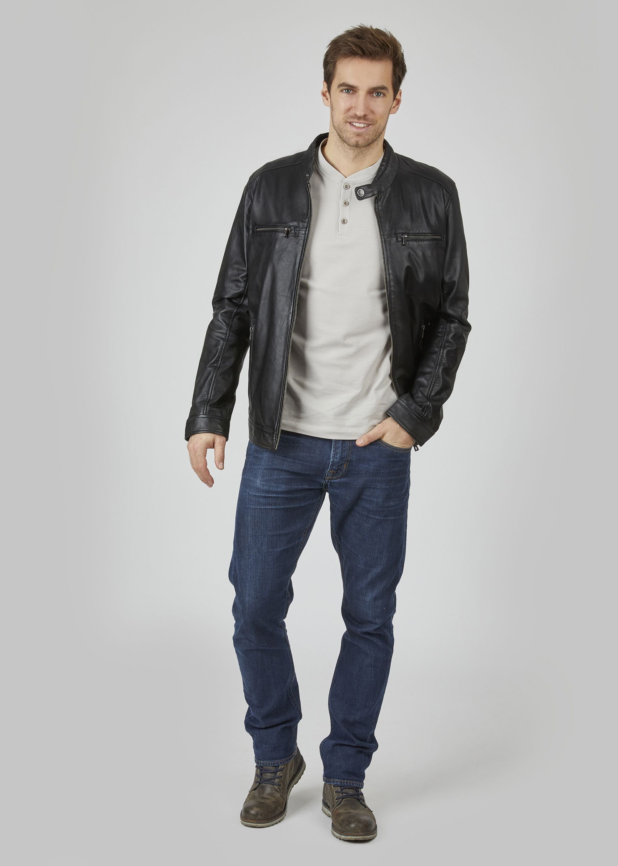 bugatti Lederjacke BUDANILO (1-St) mit Reißverschlüssen und Druckknopfriegeln