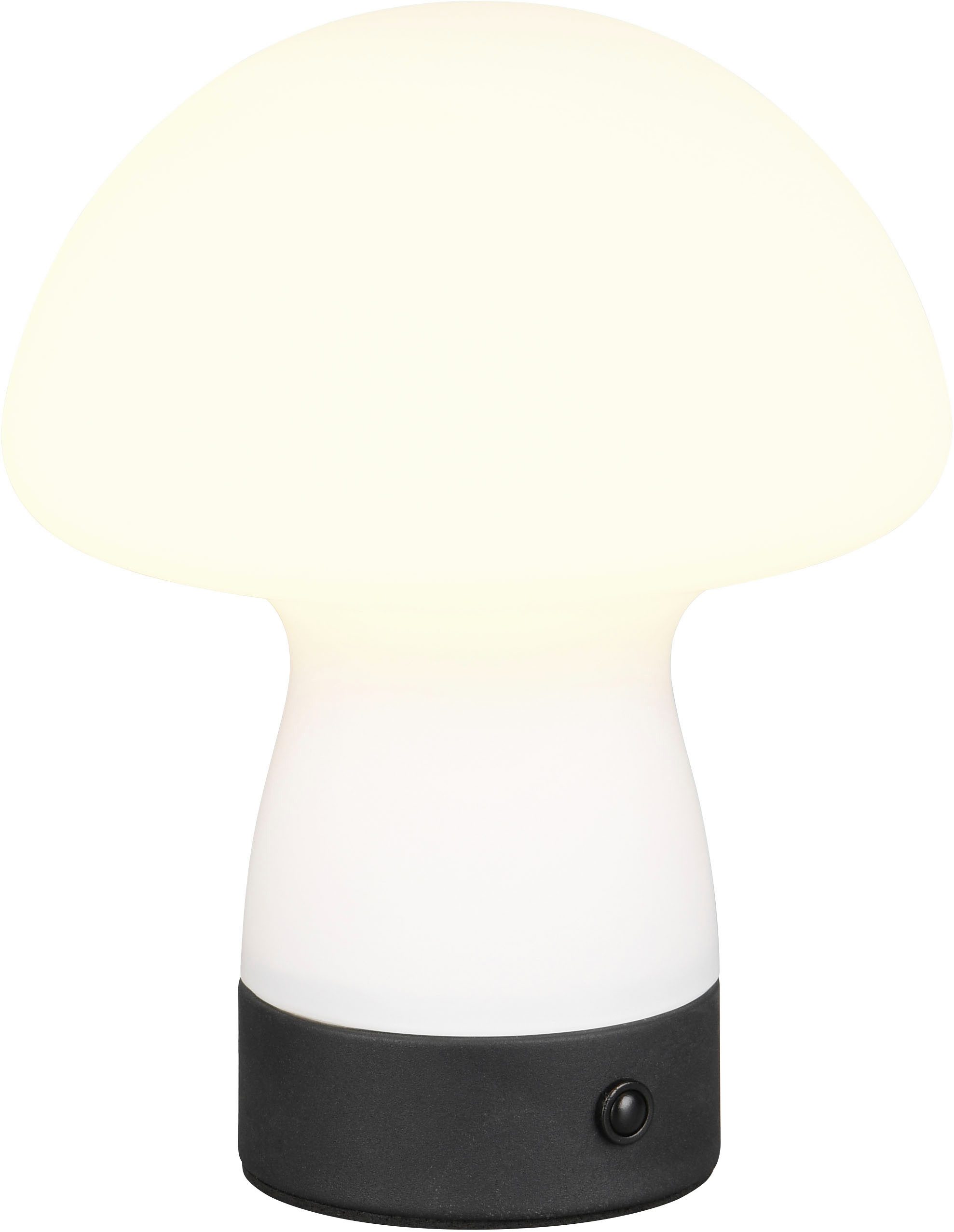 Reality Leuchten LED Tischleuchte DOOLEY, Akku LED Tischlampe aus Glas, Höhe 18 cm Ø 14cm, IP20 1,5W LED, Dimmfunktion, USB-Ladefunktion, mehrere Helligkeitsstufen, LED fest integriert, Warmweiß, 140 Lumen 3000K warmweiß, Touchdimmer, USB-Ladeanschluss