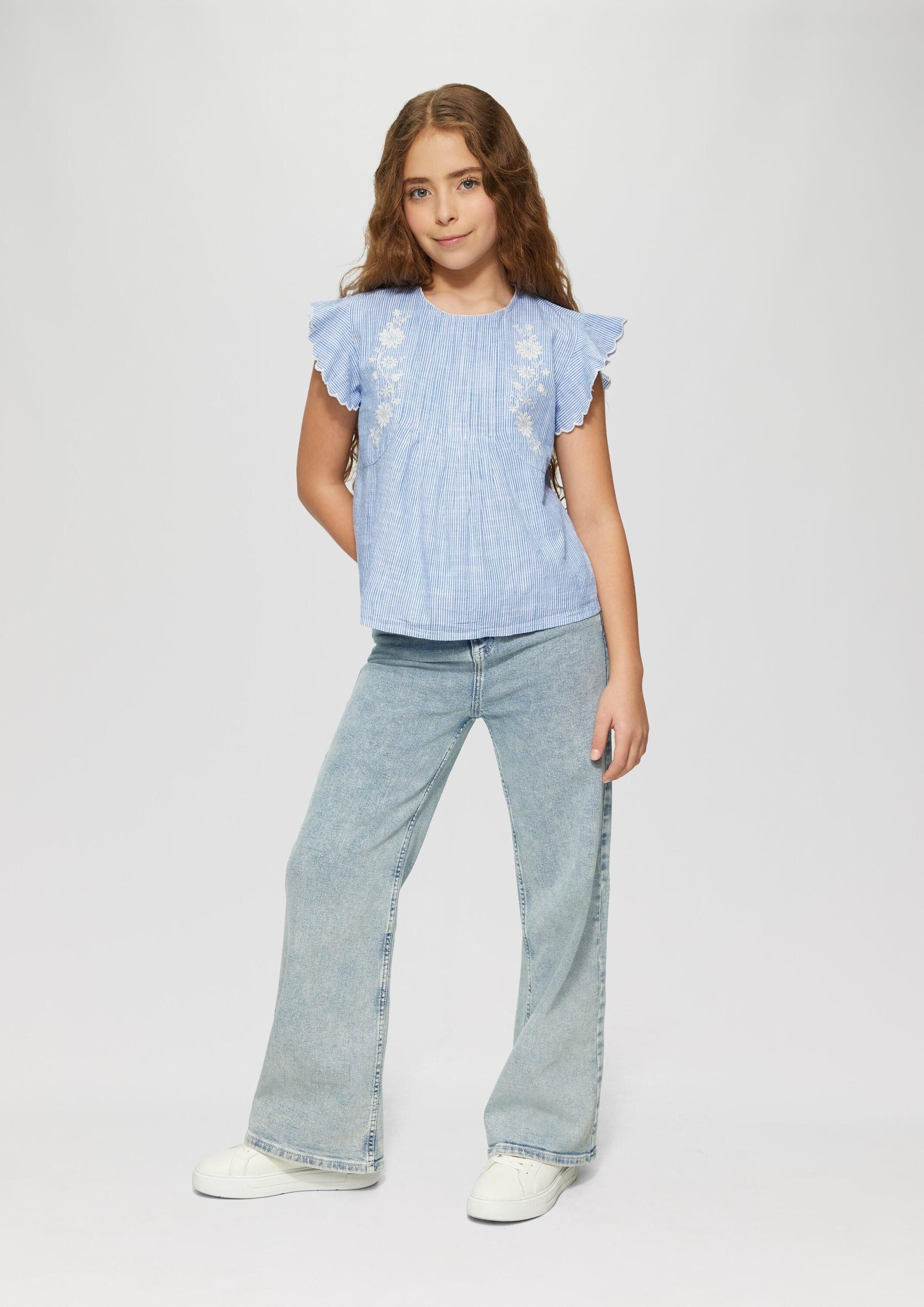 s.Oliver Kurzarmbluse Bluse Blusenshirt aus Baumwolle mit Streifenmuster und Stickereien