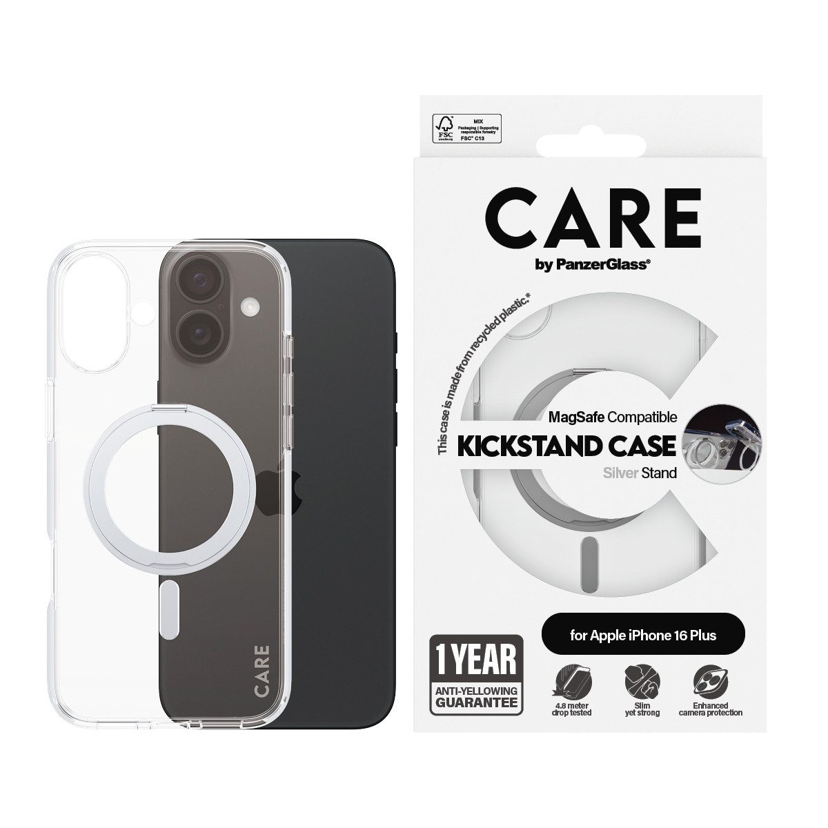 CARE by PanzerGlass Handyhülle Kickstand Case für Apple iPhone 16 Plus, Backcover, Schutzhülle, Handyschutzhülle, Case, Schutzcase, stoßfest