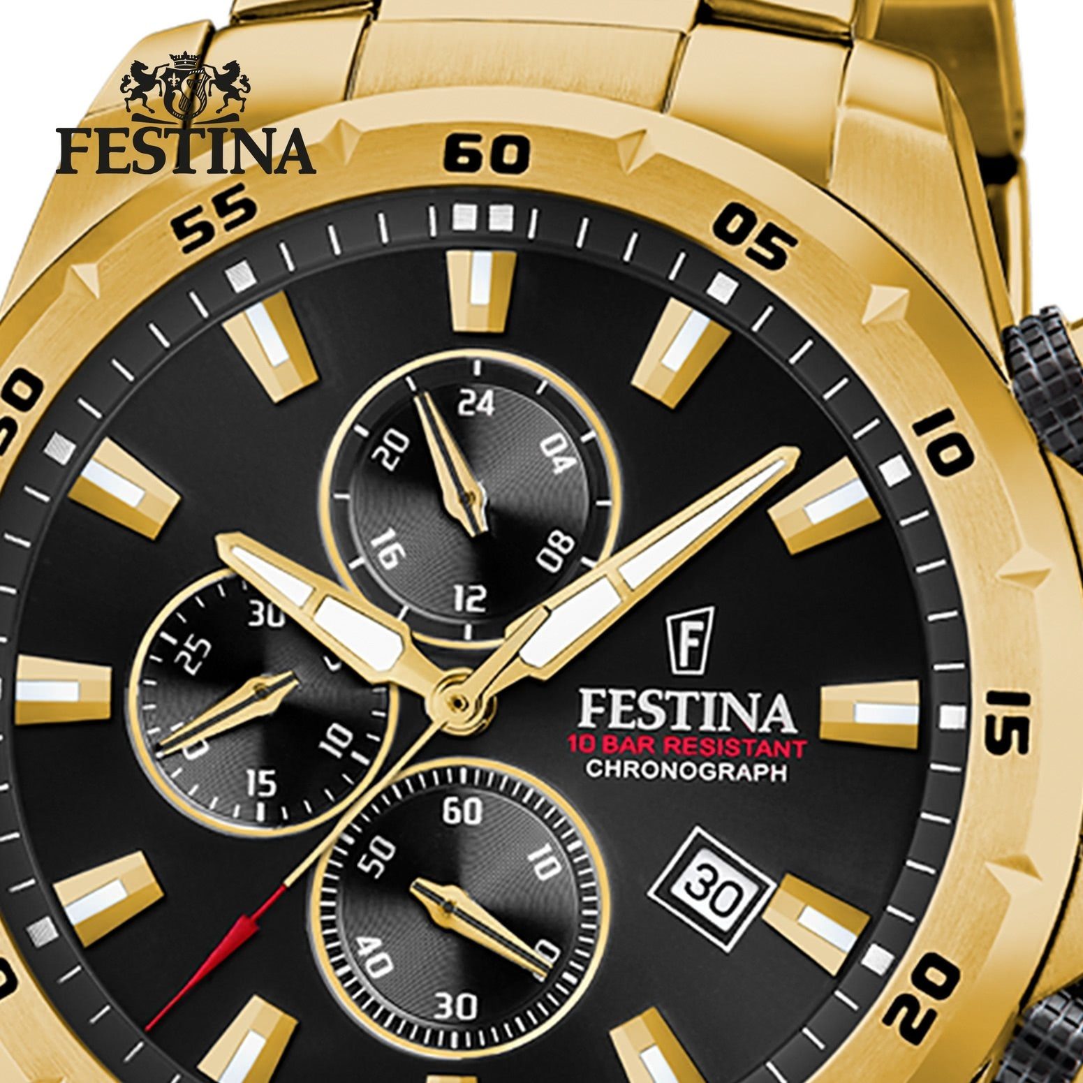 Festina Quarzuhr Festina Herrenuhr Chronograph Sport, (Analoguhr), Herren Armbanduhr rund, Edelstahlarmband gold, Sportlich