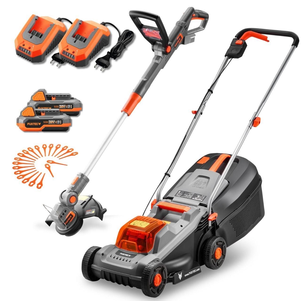 FUXTEC Akkurasenmäher FX-E1RM20ECO/RT20-SL, 30 cm Schnittbreite, 20V Wechselakku, Akku Rasenmäher & Rasentrimmer