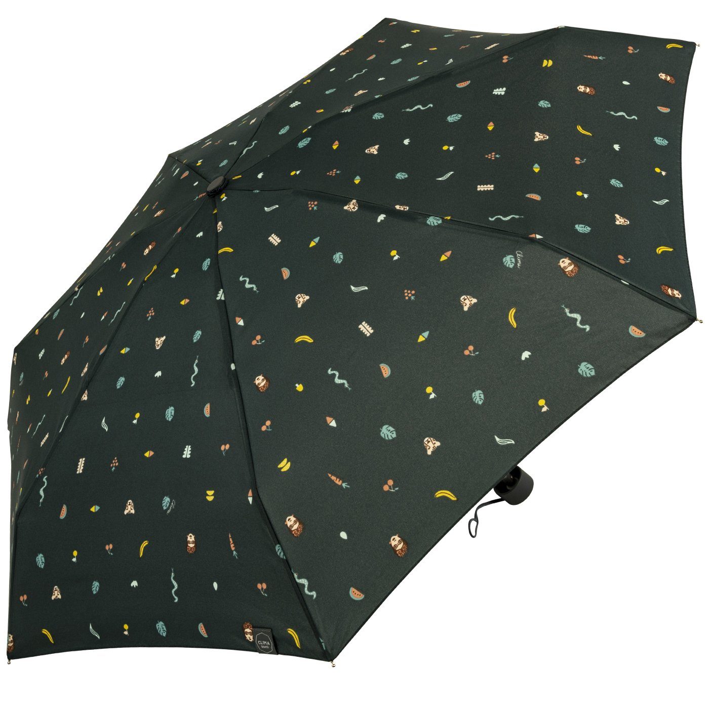 bisetti Taschenregenschirm Damen-Regenschirm, mit klein, petrol Handöffner, - Tropen-Dschungel-Motiven mit kompakt, farbenfroh stabil