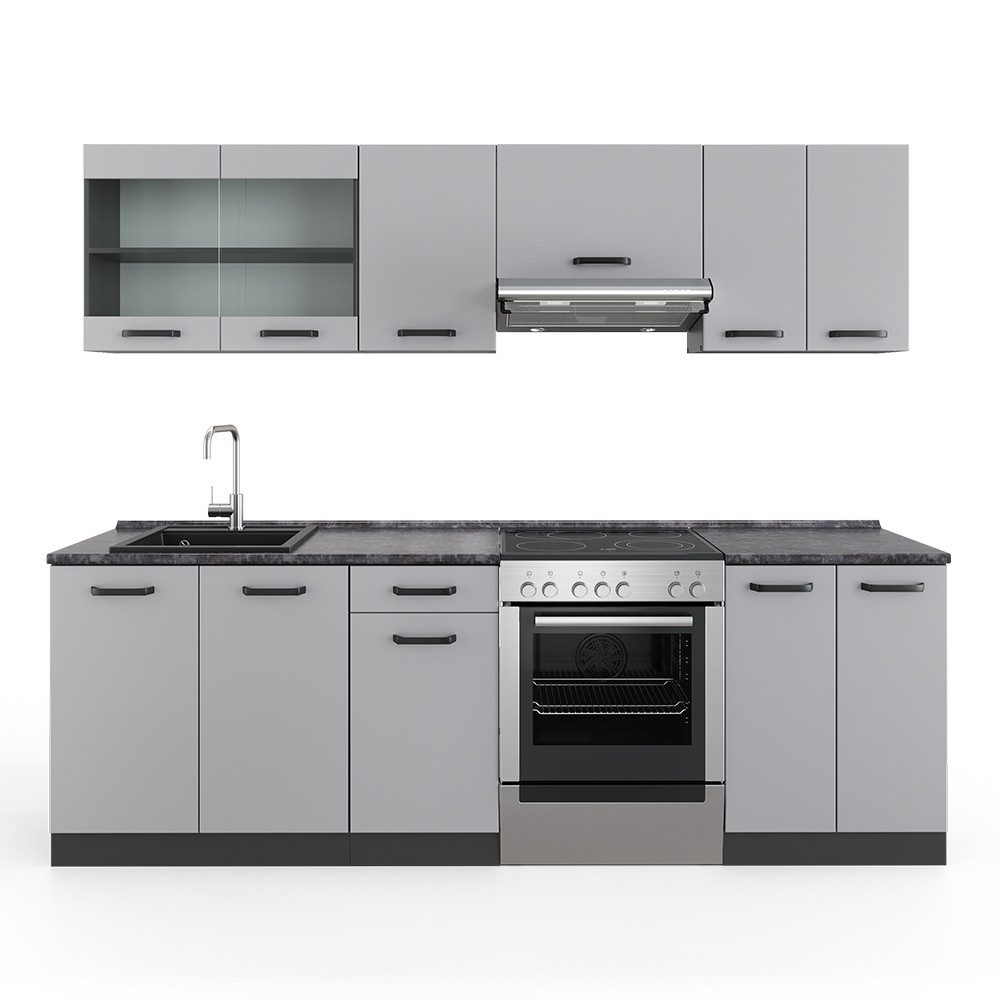 Vicco Küchenzeile R-Line, Grau/Anthrazit/Anthrazit, 240 cm, günstig online kaufen