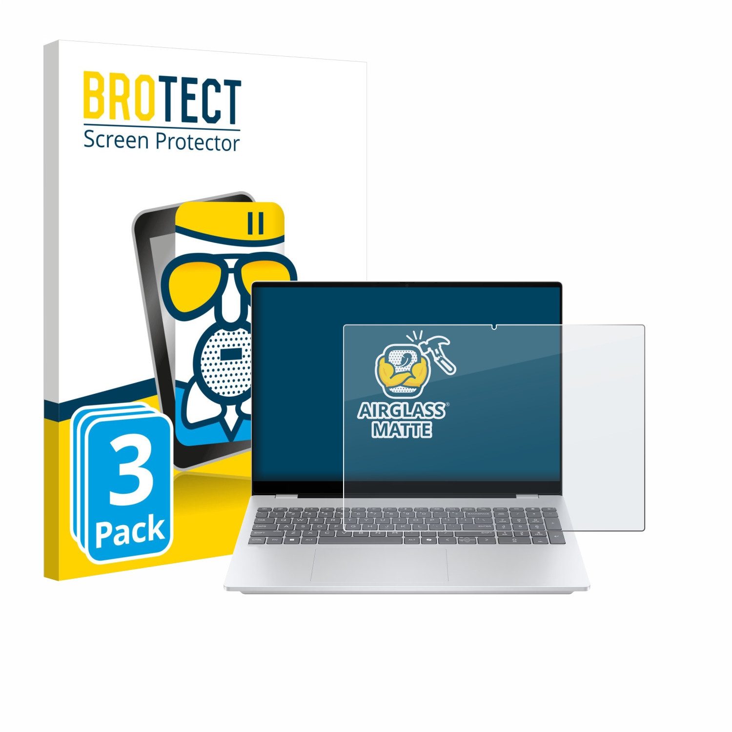 BROTECT Displayschutzglas Folie für HP OmniBook 7 AI 16-ay0775ng, 3 Stück, Schutzfolie Glas Panzer Display Schutz matt