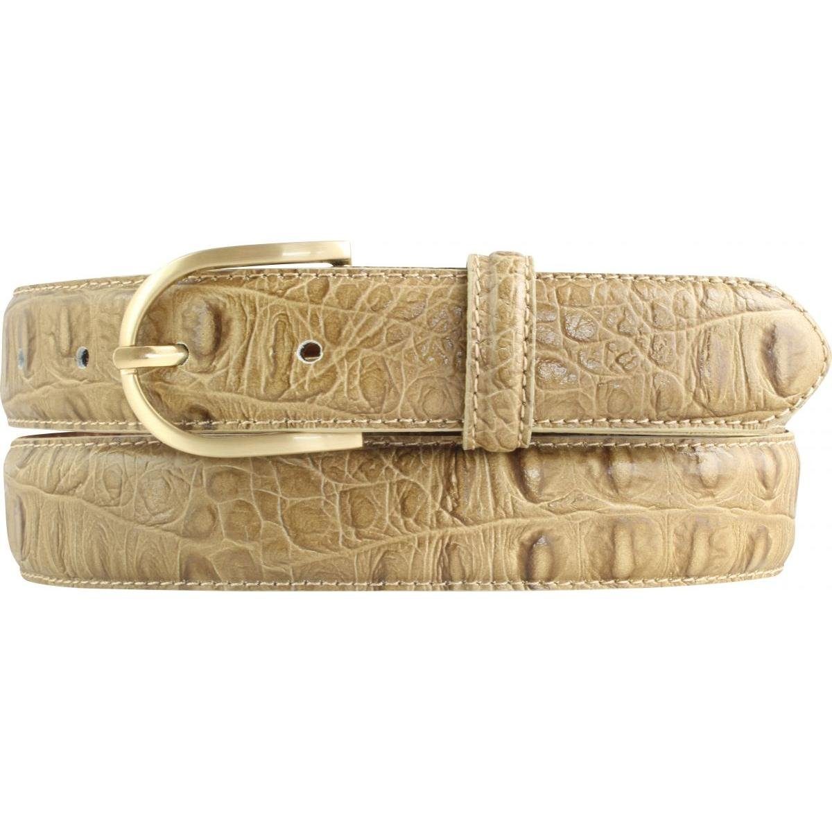 BELTINGER Ledergürtel Damen-Gürtel mit Krokoprägung 3 cm - Leder-Gürtel für Damen 30mm Kroko Schlamm, Gold