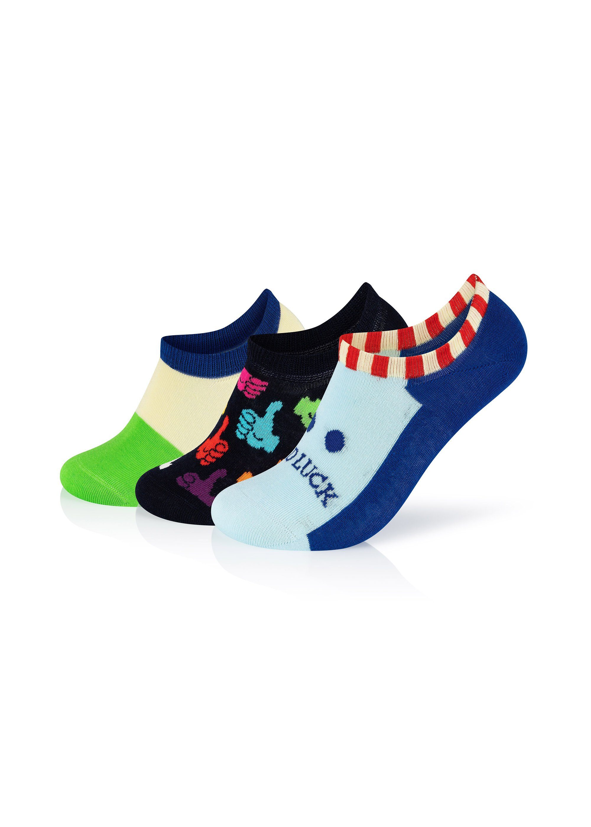 Socks No Show Sneakersocken gekämmte Baumwolle 3-Pack Happy Sock Lucky