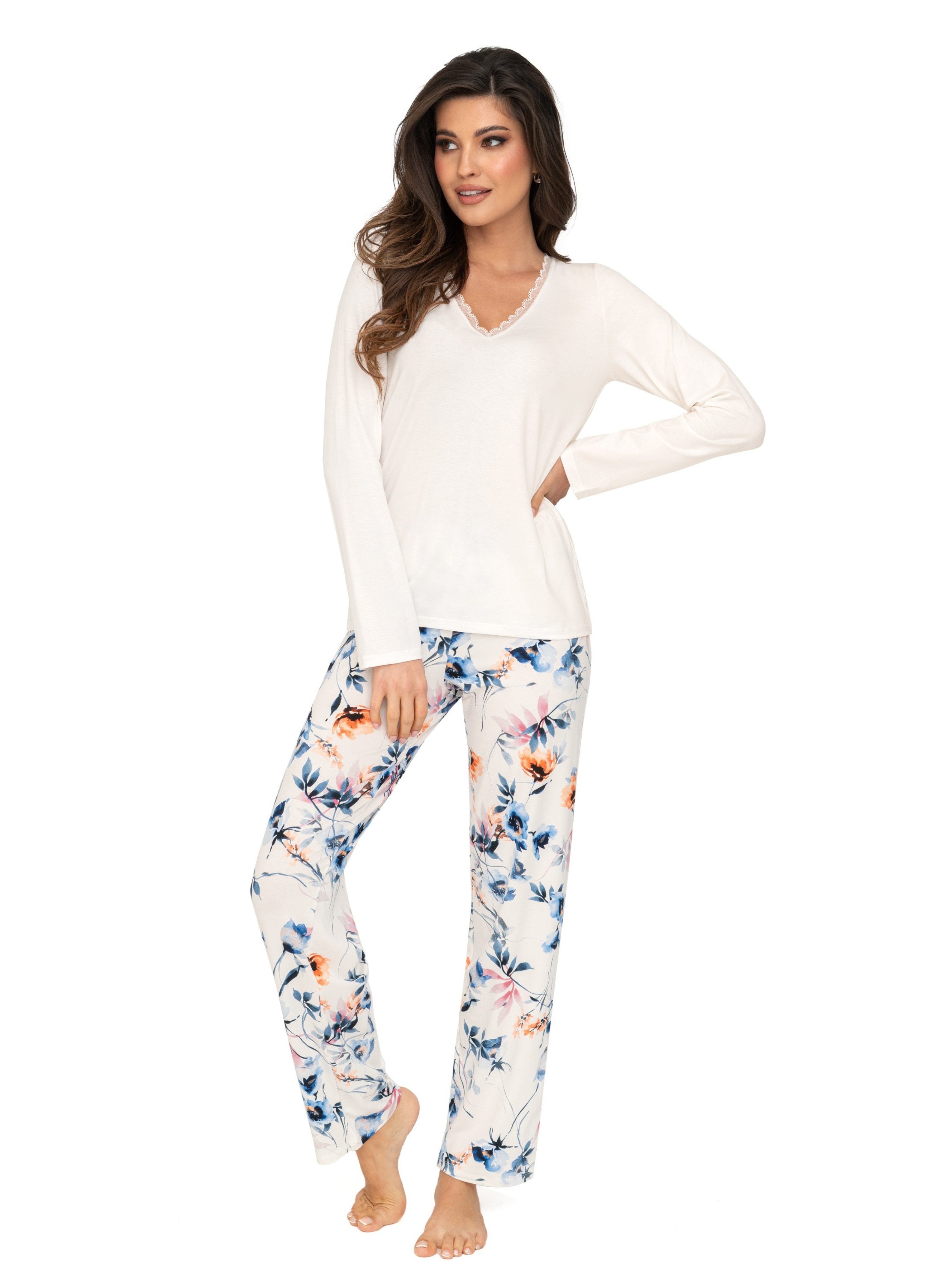 Donna Schlafanzug Basic Pyjama mit Blumen-Druck und passendem Basic-Shirt, günstig online kaufen