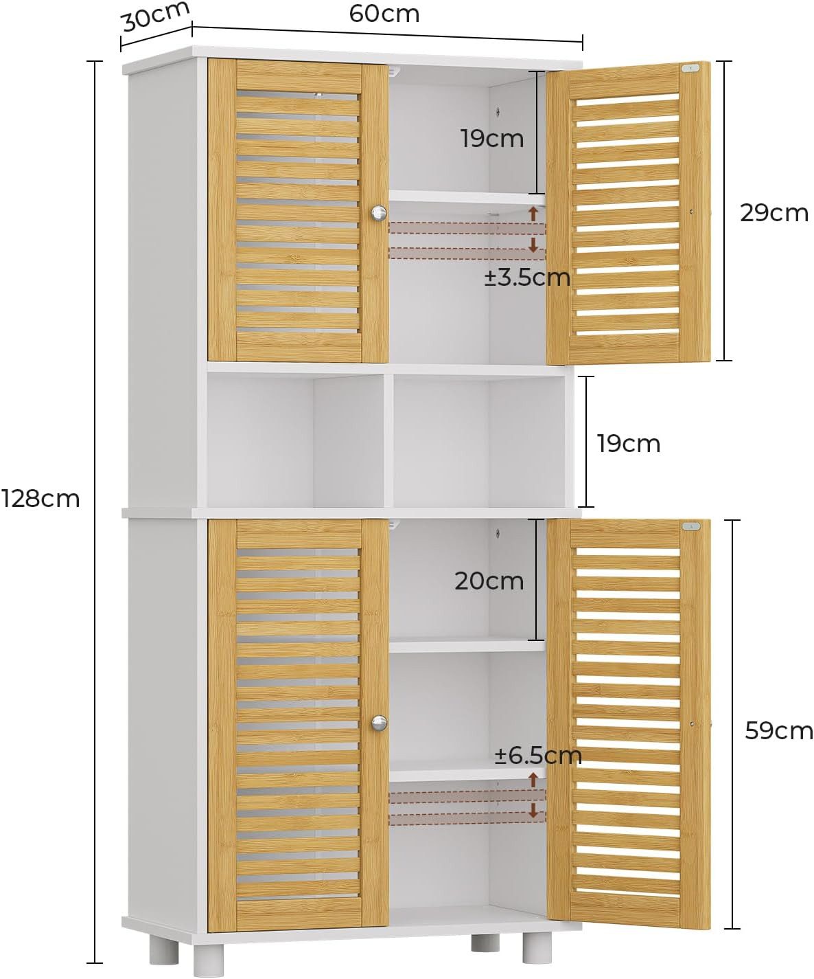 MSMASK Hochschrank Badezimmerschrank mit 4 Bambustüren und 3 offenen Fächer günstig online kaufen
