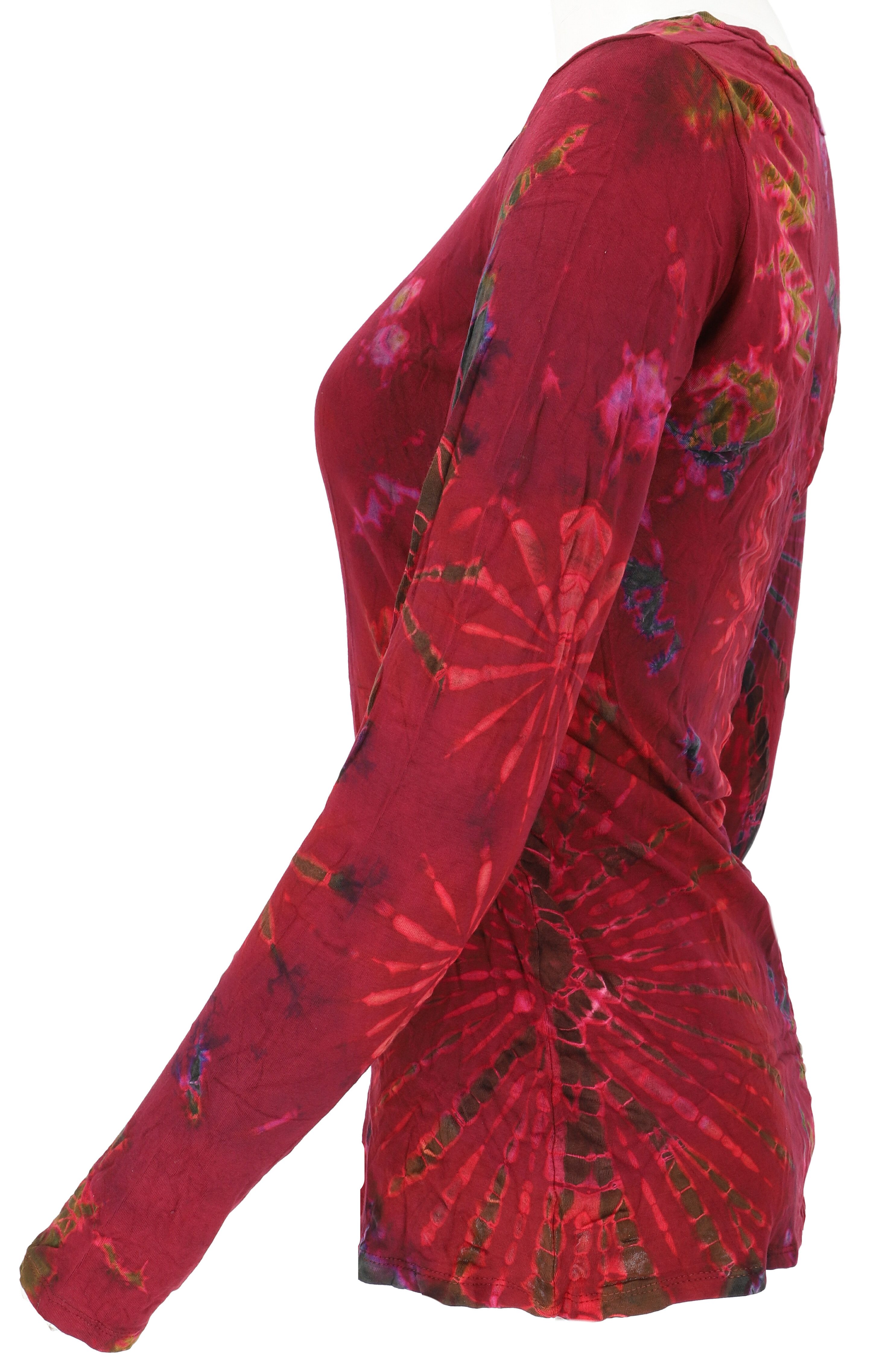 Guru-Shop Longsleeve Unikat Batik Shirt, Boho Langarmshirt - rot alternativ günstig online kaufen