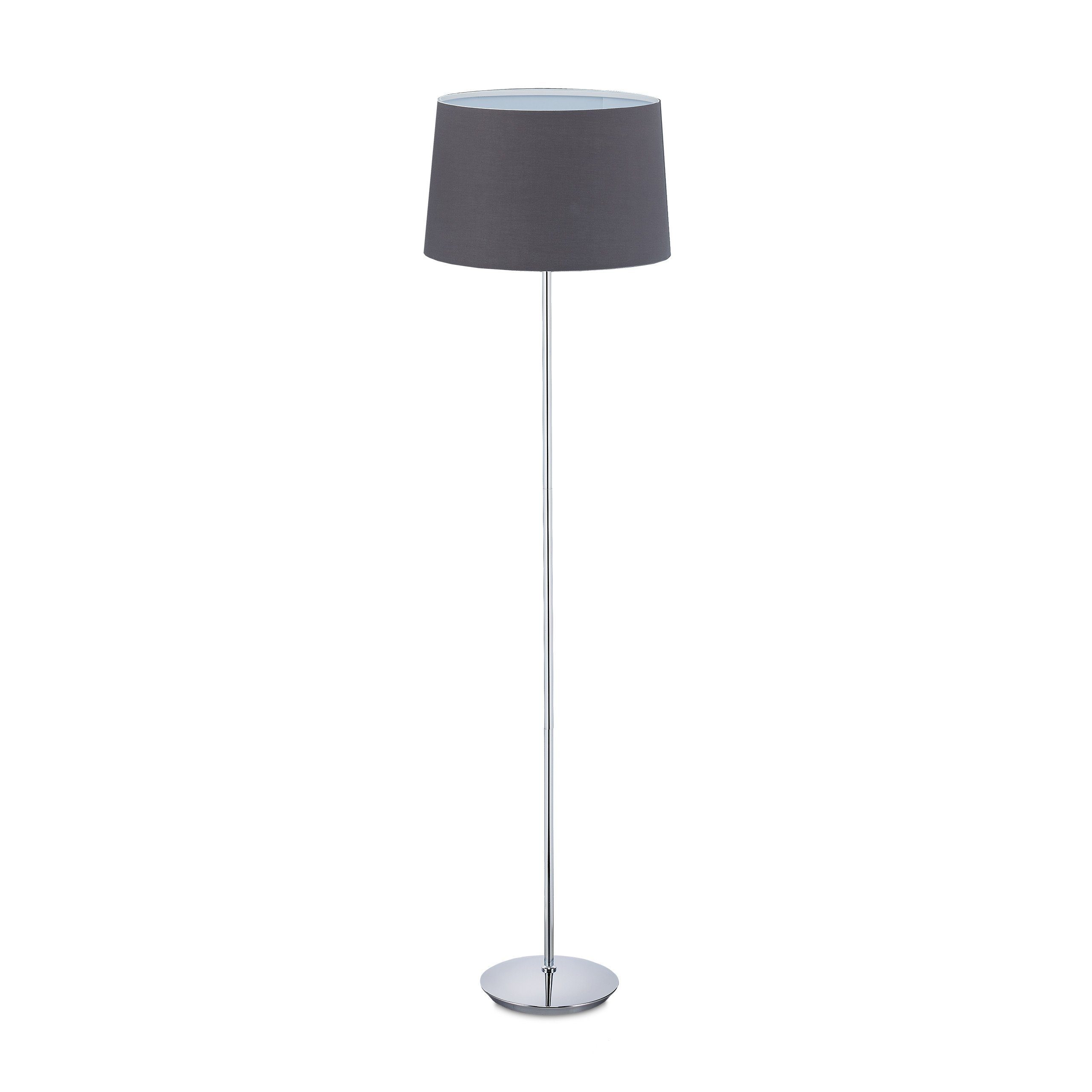 relaxdays Stehlampe Stehlampe mit Stoffschirm, Grau Silber Grau