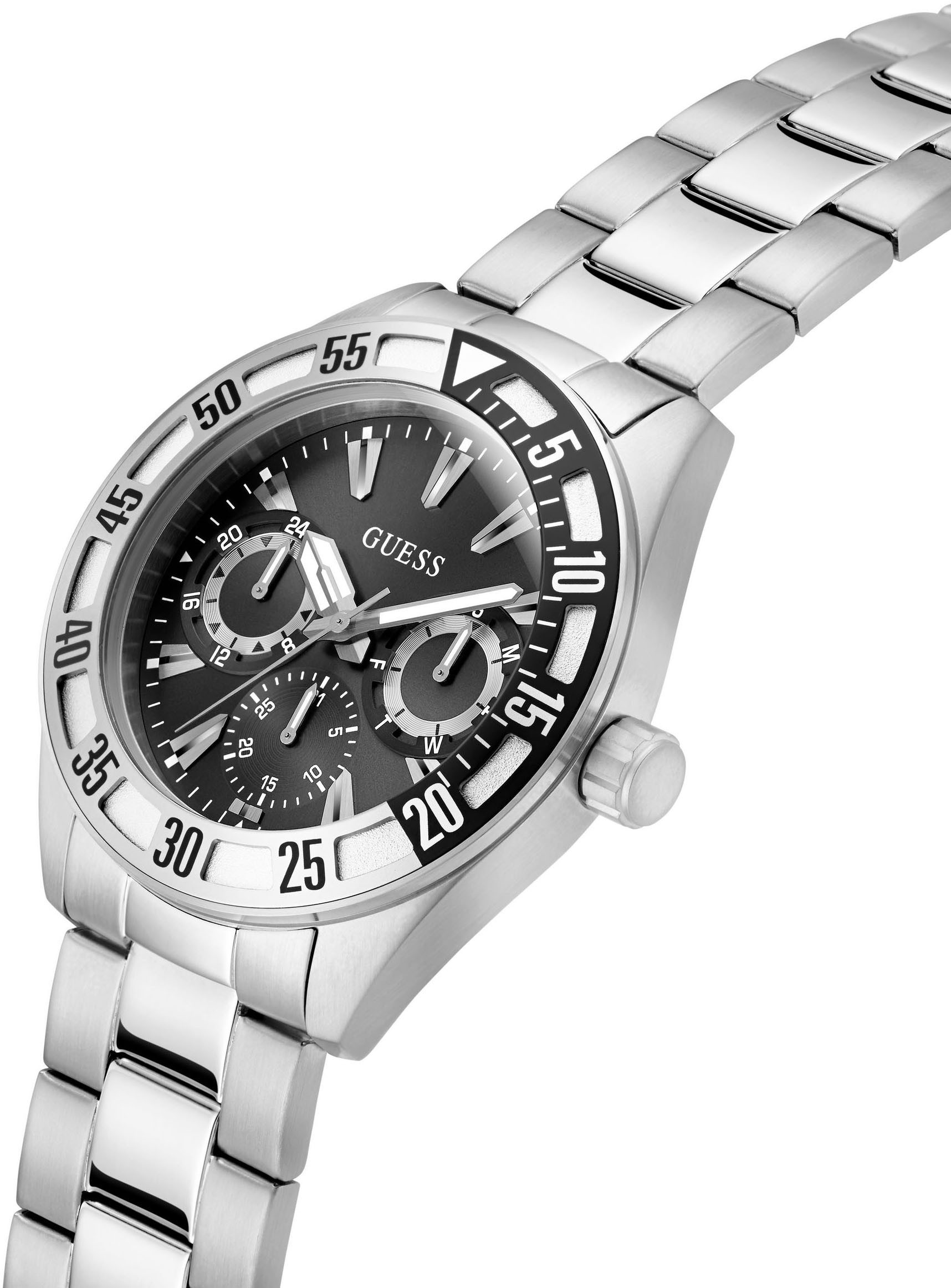 Guess Multifunktionsuhr LETTERMAN GW0904G1, Quarzuhr, Armbanduhr, Herrenuhr, Datum, Wochentag, Edelstahlarmband