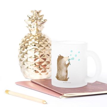 Mr. & Mrs. Panda Teeglas Bär Seifenblasen - Transparent - Geschenk, Glas Teetasse, Tasse, Tedd, Premium Glas, Satinierte Oberfläche