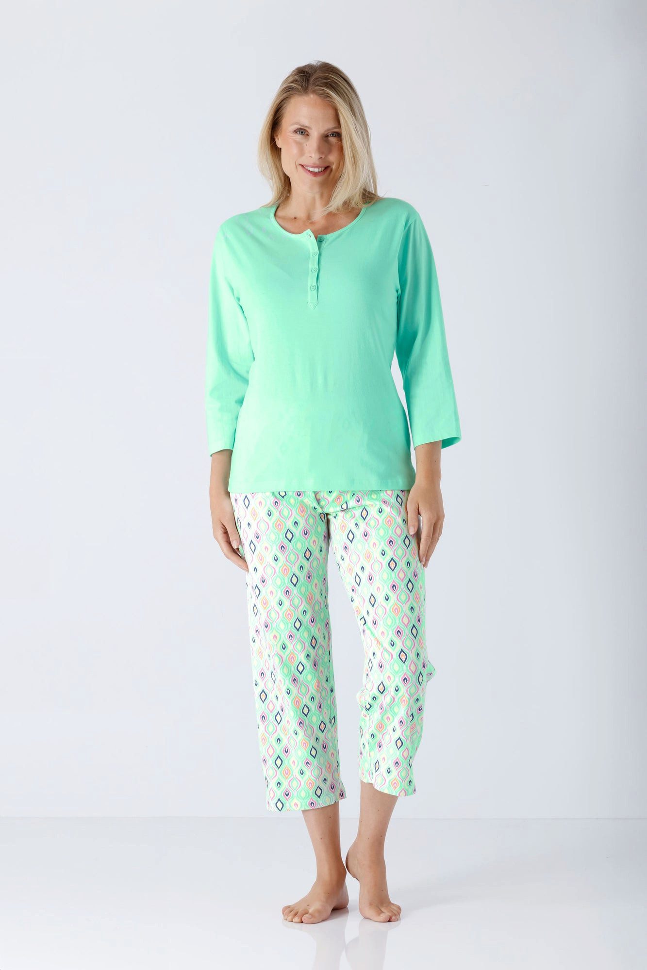 Schlafanzug Damen Schlafanzug 7/8 Premium Cotton