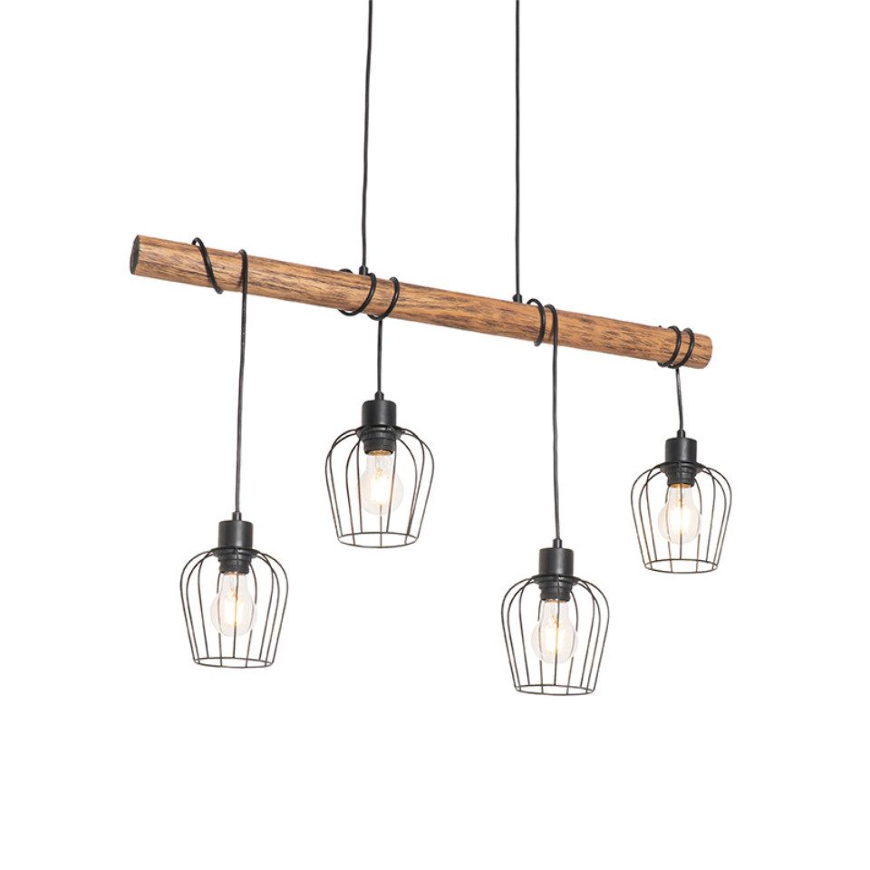 Qazqa Pendelleuchte Stronk, Dimmbar, LED wechselbar, Extra-Warmweiß, QAZQA Hängeleuchte, e27, Schwarz, Stahl, Landhaus