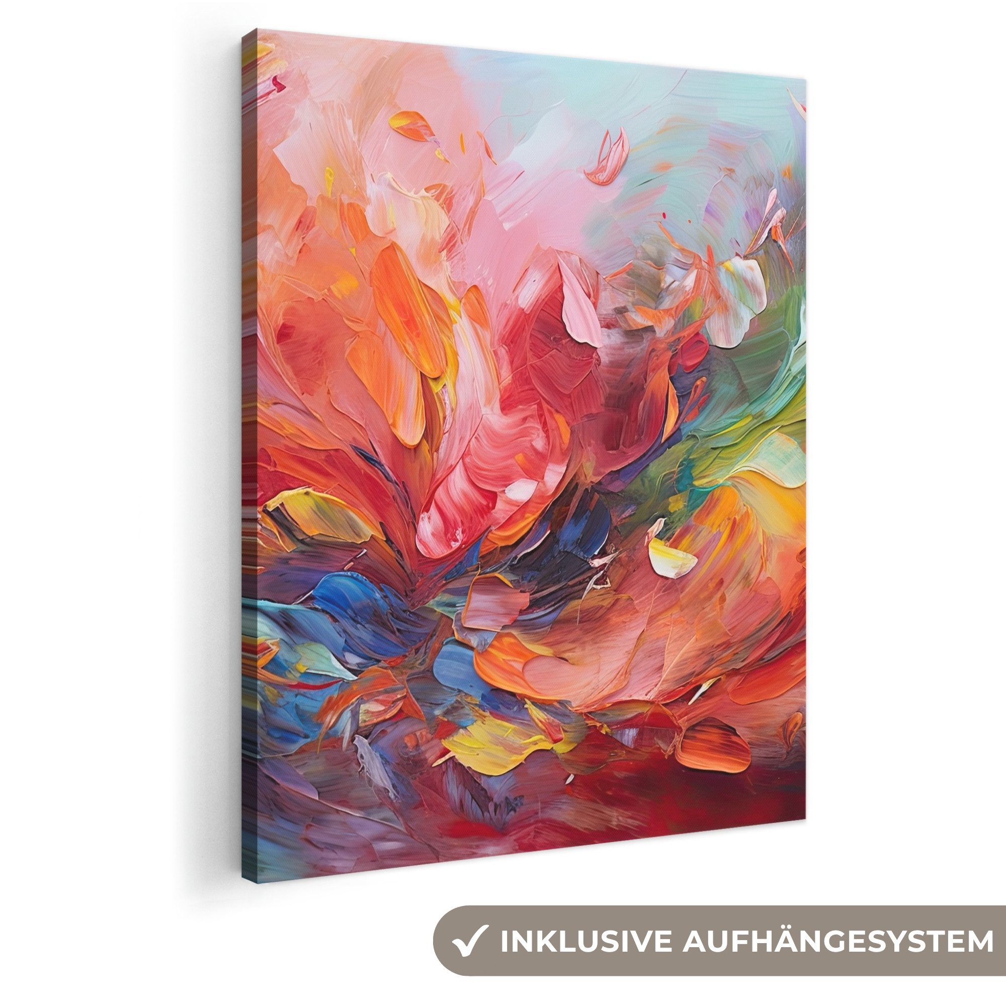 OneMillionCanvasses® Leinwandbild Ölfarbenoptik - Kunst - Abstrakt - Farbenfroh, Fotodruck (1 St), Leinwand Bilder für Wohnzimmer Schlafzimmer 50x70 cm
