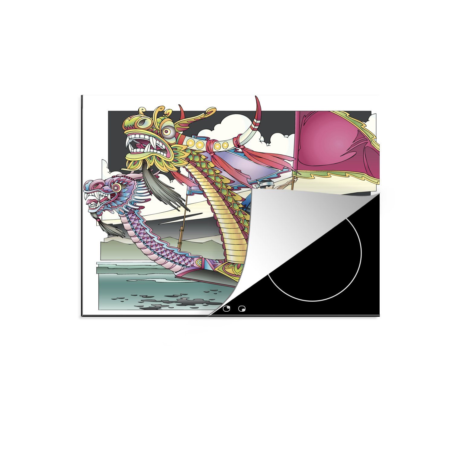 Illustration (1 eines nutzbar, 60x52 Herdblende-/Abdeckplatte Arbeitsfläche cm, MuchoWow Mobile Vinyl, Ceranfeldabdeckung tlg), Eine Drachenbootrennens,