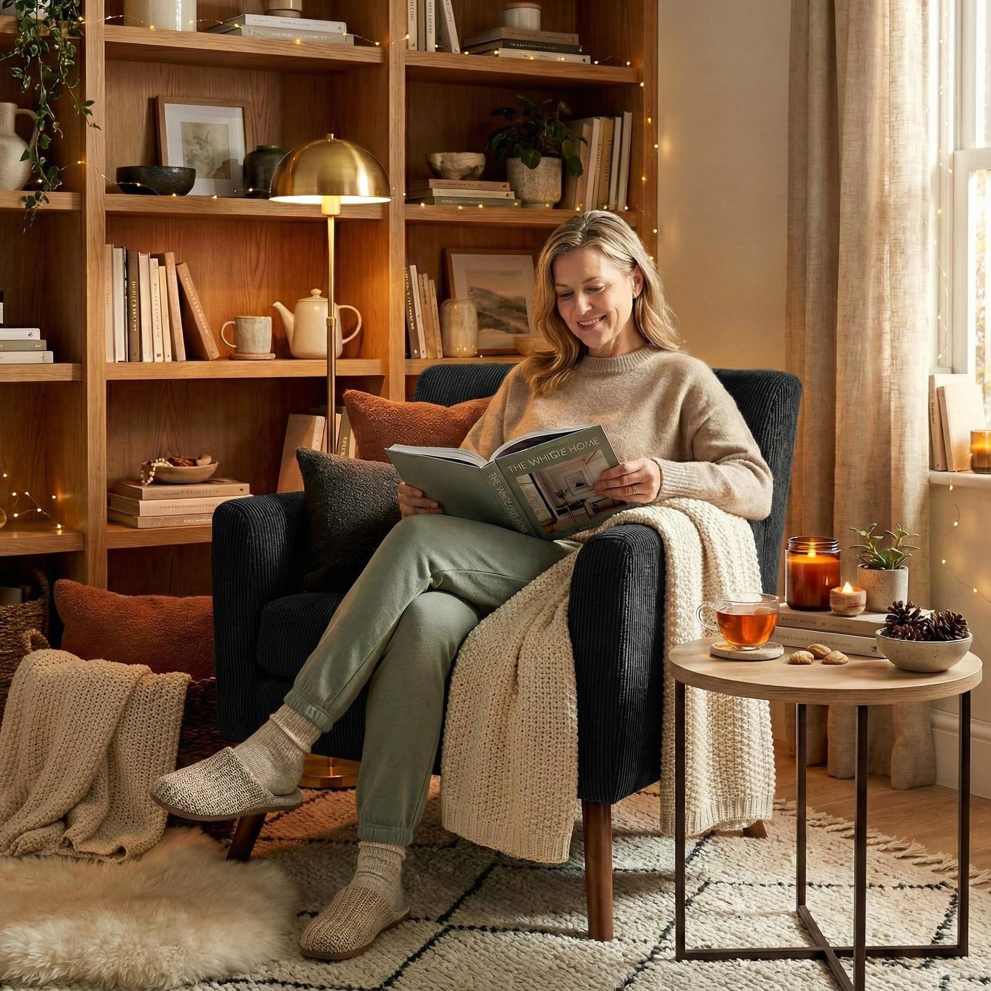 CLP Loungesessel Kioni (1er), Cordbezug, Kautschukholz, bis 150 kg belastbar