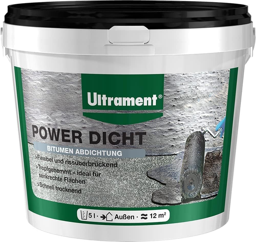 Ultrament Bodenversiegelung Ultrament Power Dicht 5L, Flexibler Universalabdichter für Außenbereich, Bitumen, Dachbahnen