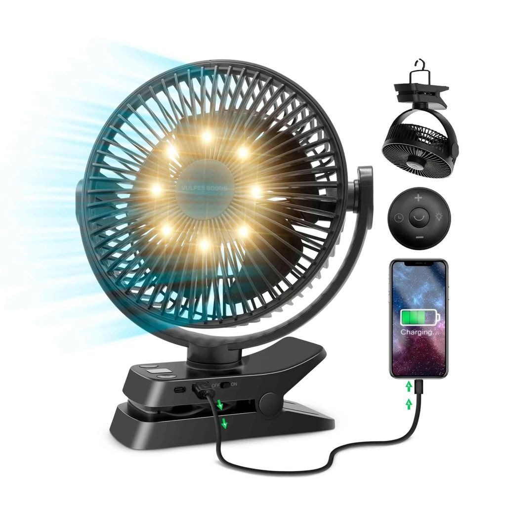 Vulpes Goods Tischventilator Tech MAX, 5 Stufen, Licht & Fernbedienung
