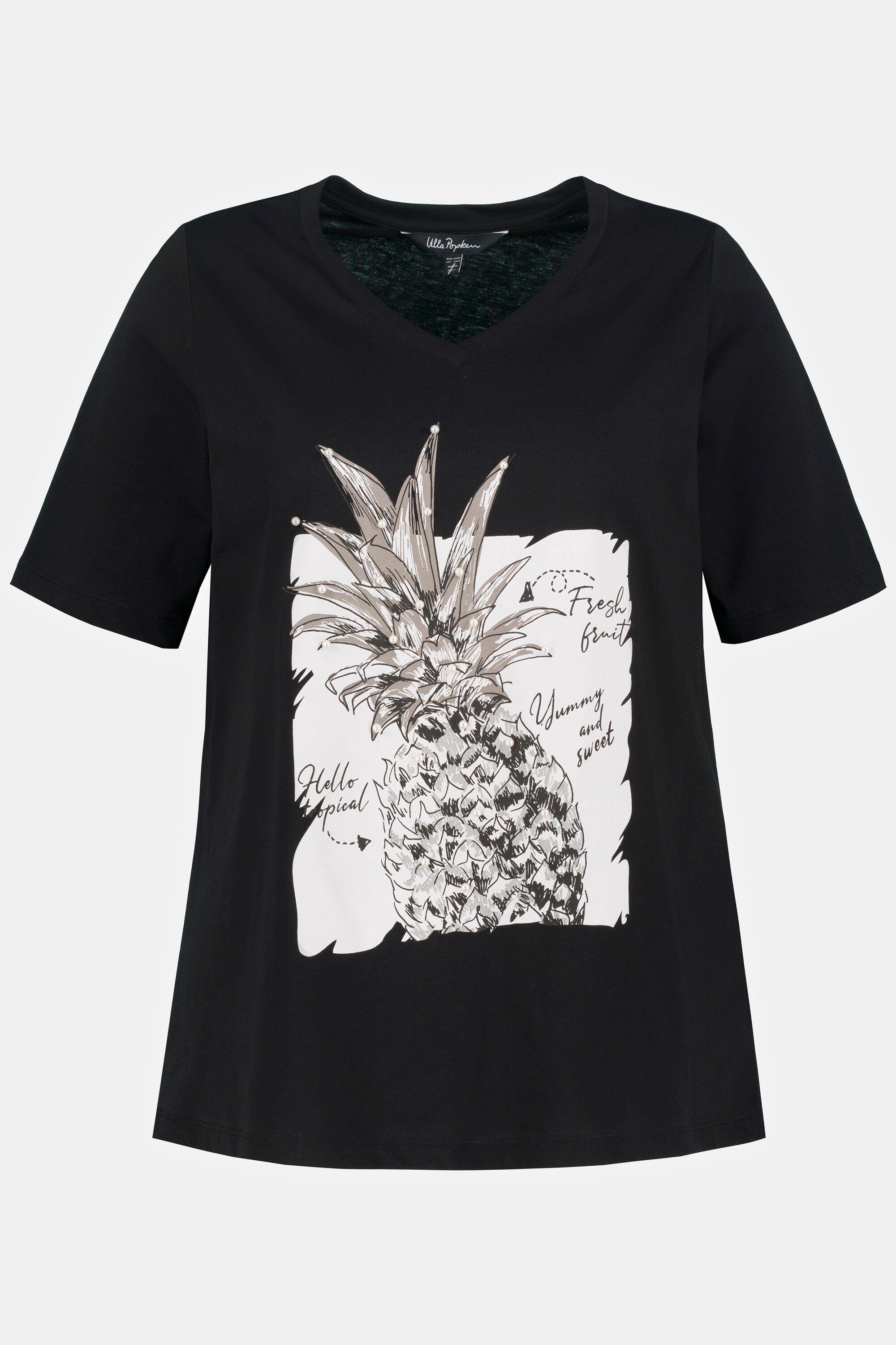 schwarz Ananas Ulla T-Shirt Popken Classic Rundhalsshirt V-Ausschnitt Halbarm