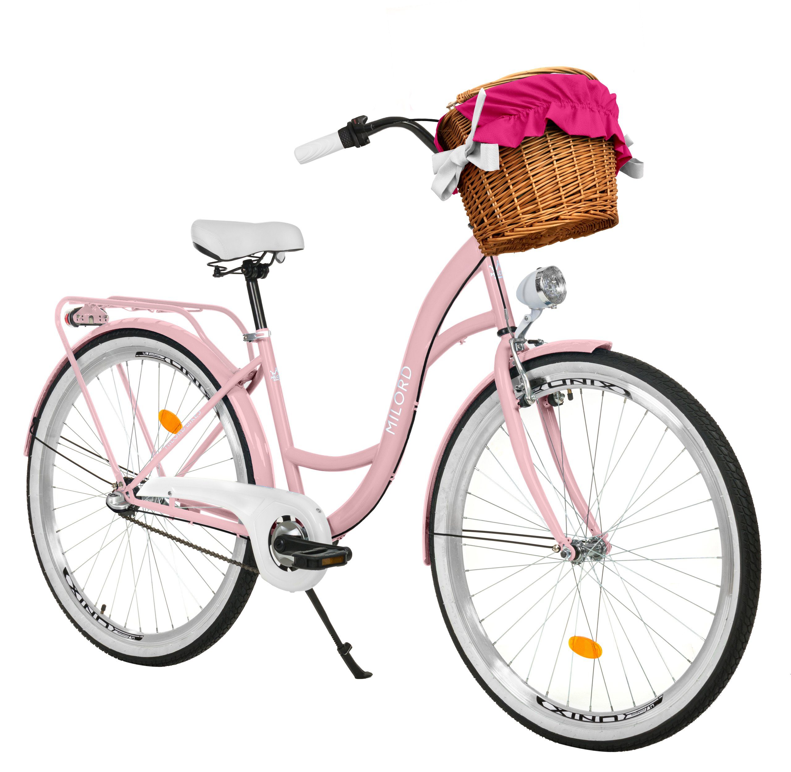 Cityrad Milord City Fahrrad Weidenkorb Damenfahrrad, 28/26 Zoll, Rosa, 3-Gang