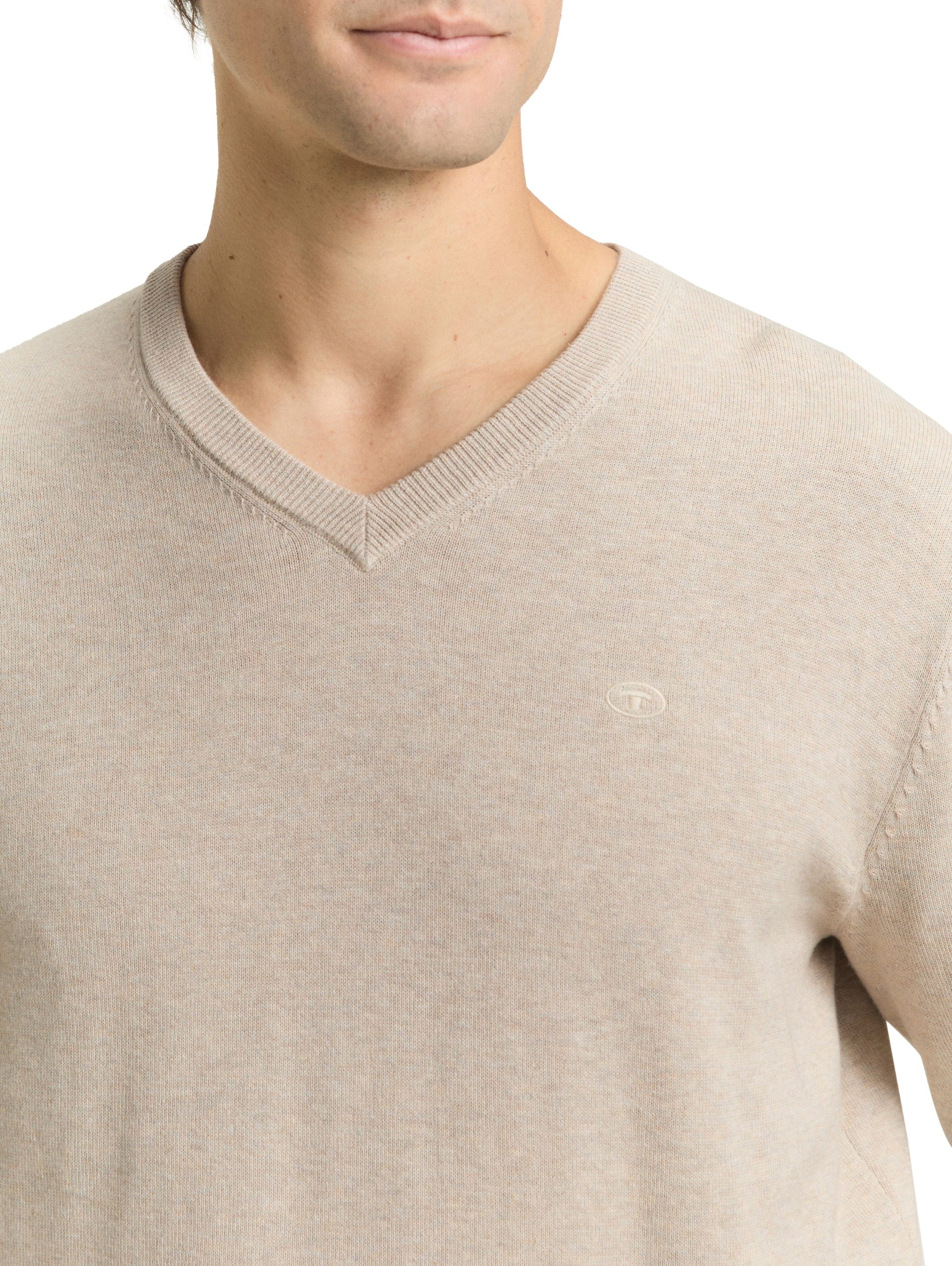TOM TAILOR V-Ausschnitt-Pullover mit kleiner Logo-Stickerei