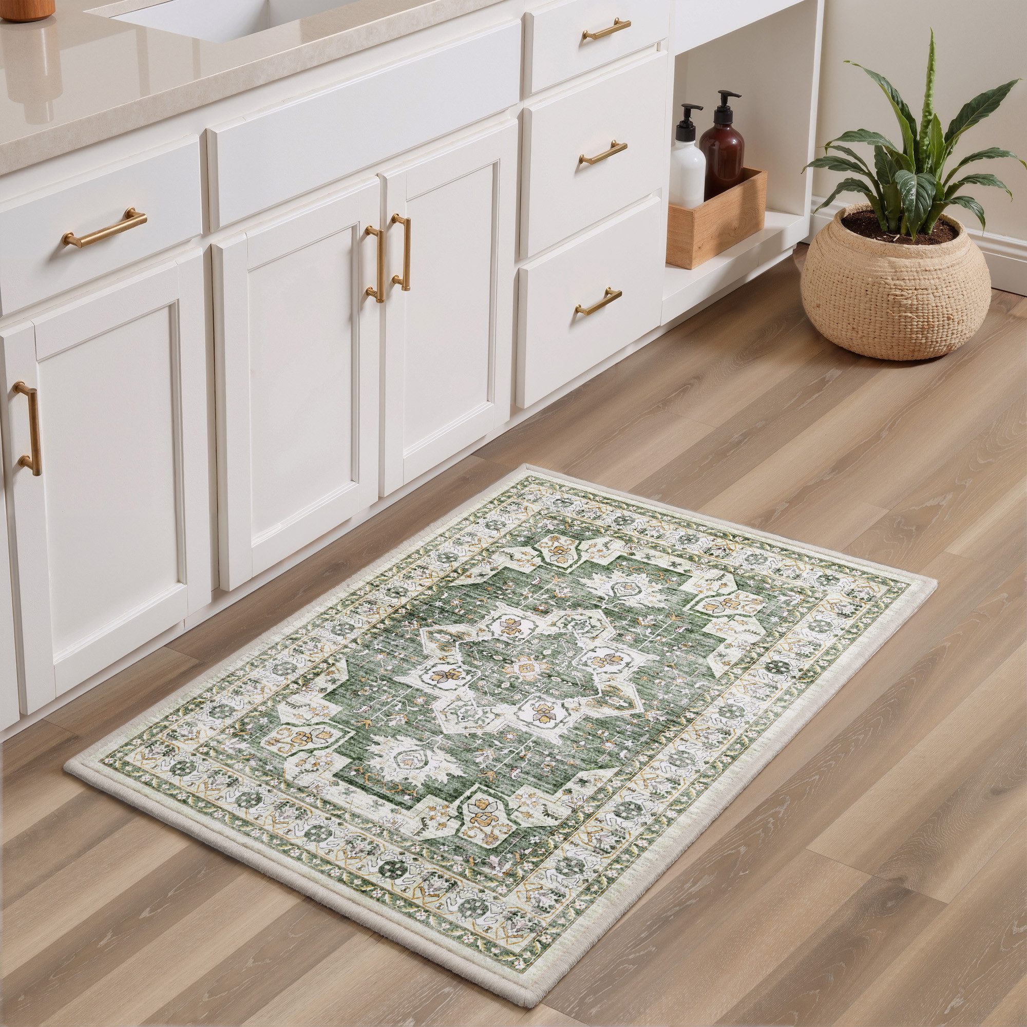 Klyvvo Teppich Vintage Kurzflor Teppich, weich & rutschfest, waschbar, Rechteckig, 60x90 cm – kleine Fußmatte für Eingang, Küche & Badezimmer