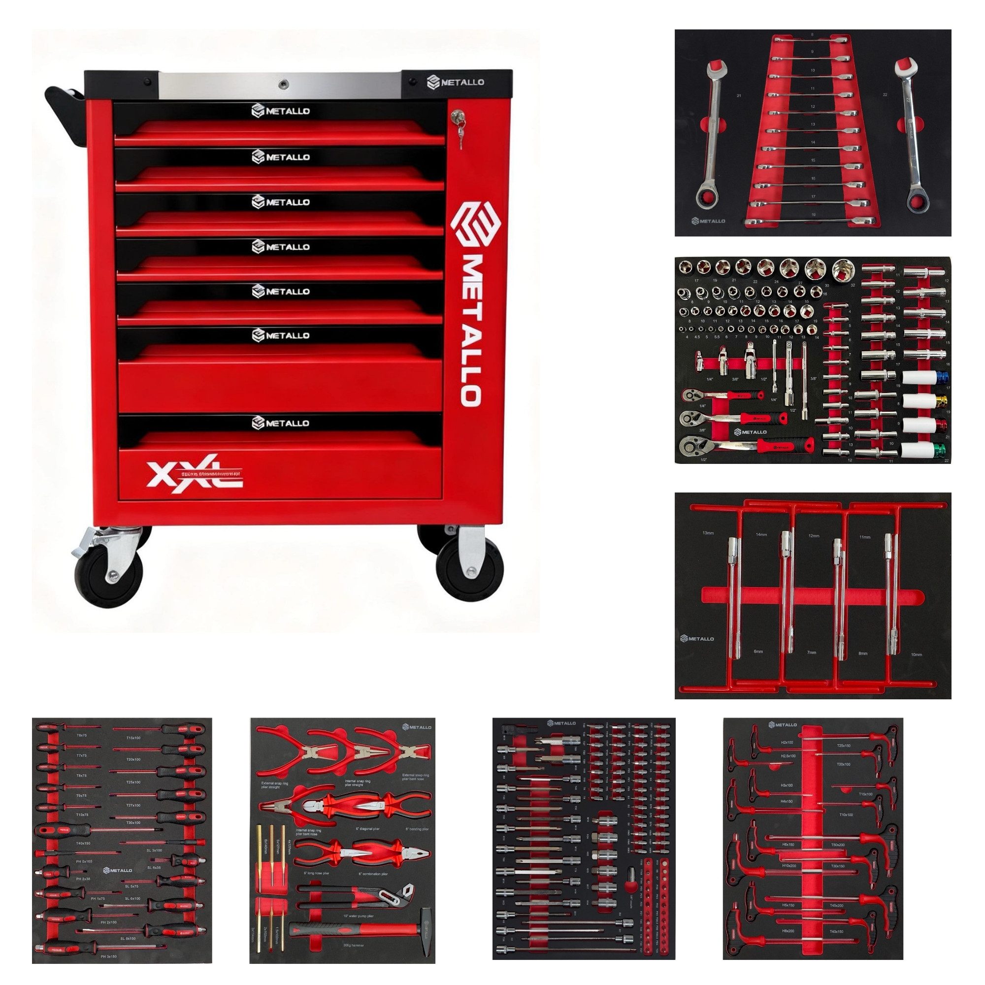 Toolcar Werkzeugwagen Metallo ToolCar Werkstattwagen, 7 Schubladen, Seitlicher Stauraum, XXL